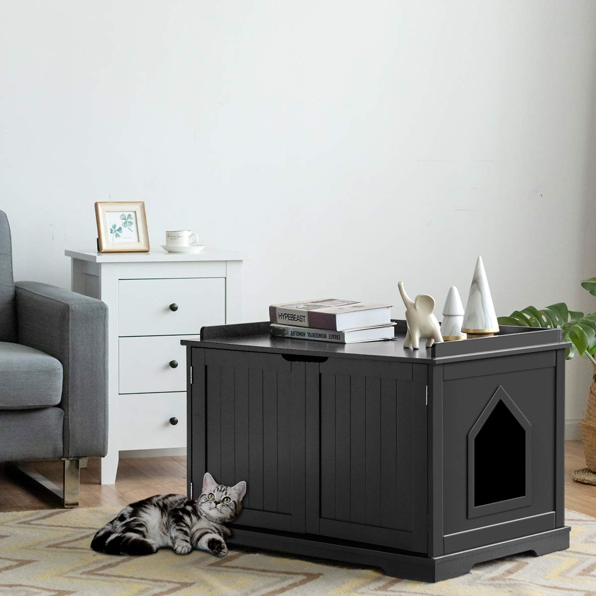 Wooden Cat Litter Box Enclosure - Hidden Litter Box Furniture with Door & Removable Divider, Cat Washroom Bench Cabinet for Home Decor | Perfect for Small Spaces & Multi-Cat Households