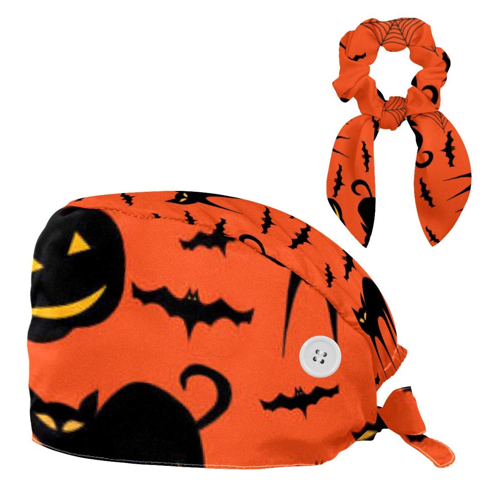 Adjustable Work Hats with Button & Sweatband - Unisex Baseball Cap with Bow Hair Tie for Women & Men - Halloween Candy Striped Design - Perfect for Construction, Gardening, Outdoor Activities & Costume Parties