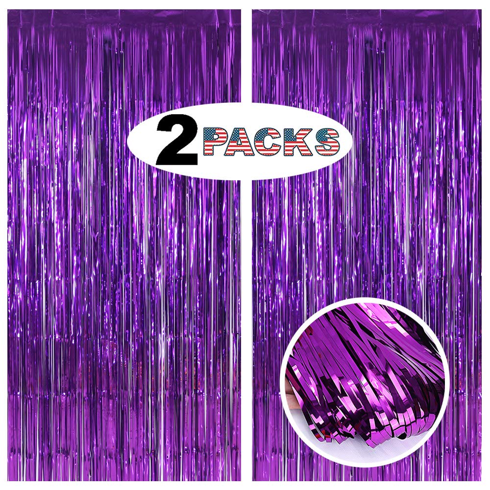 6.5x6.5 ft Purple Foil Fringe Curtain Backdrop - Pack of 2 | Tinsel Streamers for Birthday, Bachelorette Party Decor & Photo Booth Props | Perfect for Wedding, Baby Shower, and Holiday Celebrations