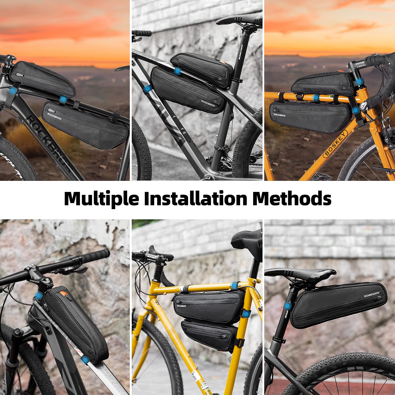 ROCKBROS Waterproof Bike Frame Bag - Triangle Saddle Bag for MTB & Road Bikes - Durable Cycling Accessories for Commuting, Mountain & Road Biking