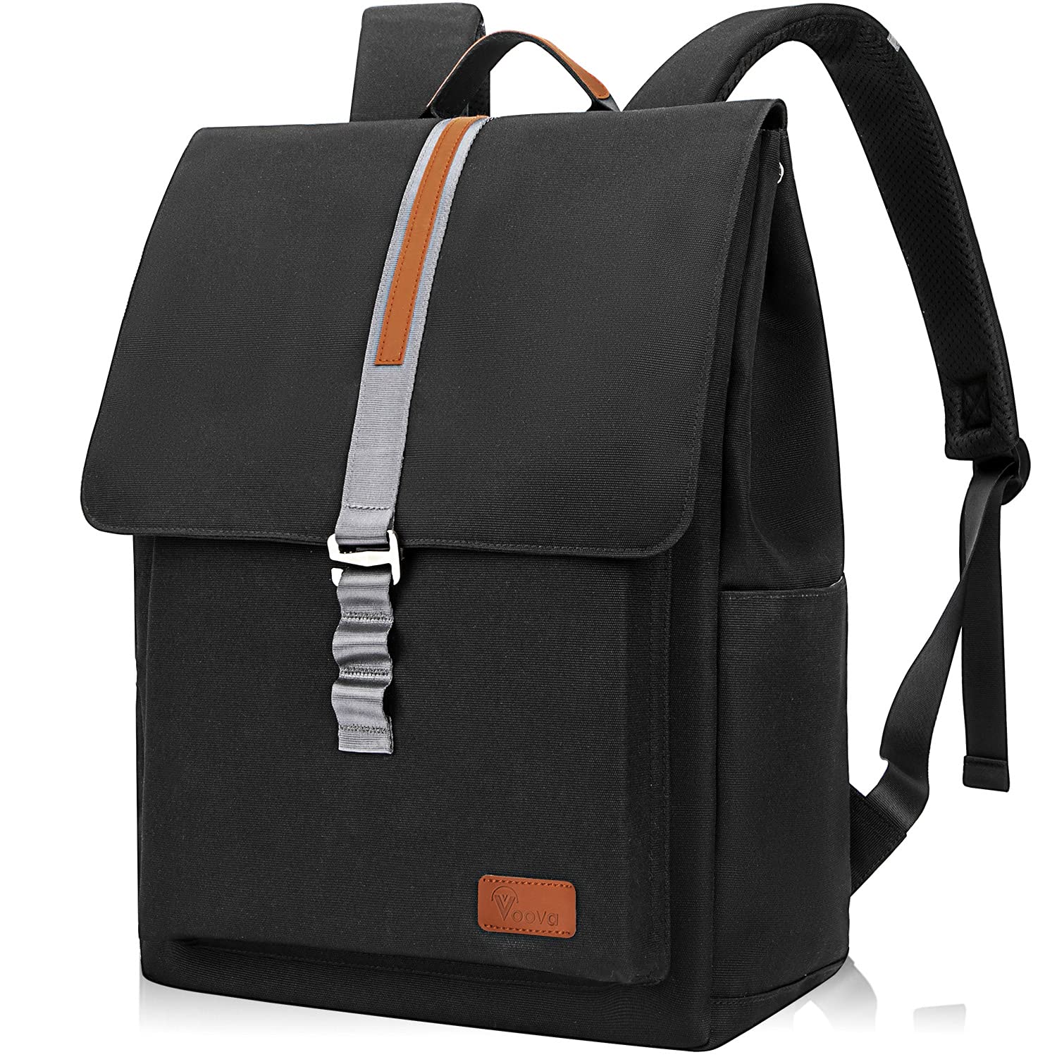 Voova Vintage Laptop Backpack for Men & Women - 15.6 Inch Work Computer Bag, Waterproof College Bookbag with USB Charging Port - Perfect for Office, School, Travel & Daily Commute - Black