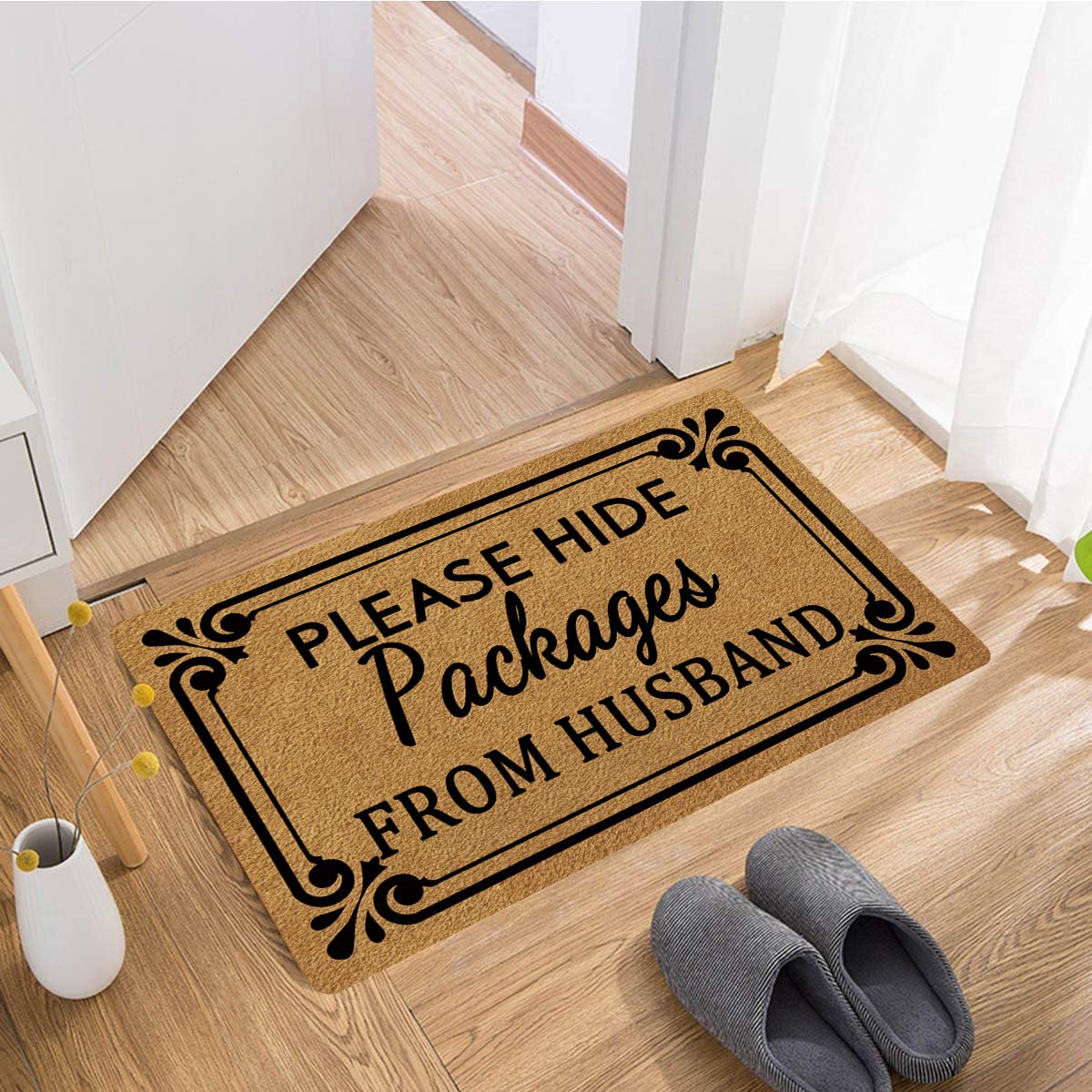 Non-Slip Welcome Mat 29.5x17.7 Inches - Funny Personalized Doormat for Home, Kitchen & Entrance - Hide Packages from Husband Design - Perfect for Indoor Decor & Package Concealment