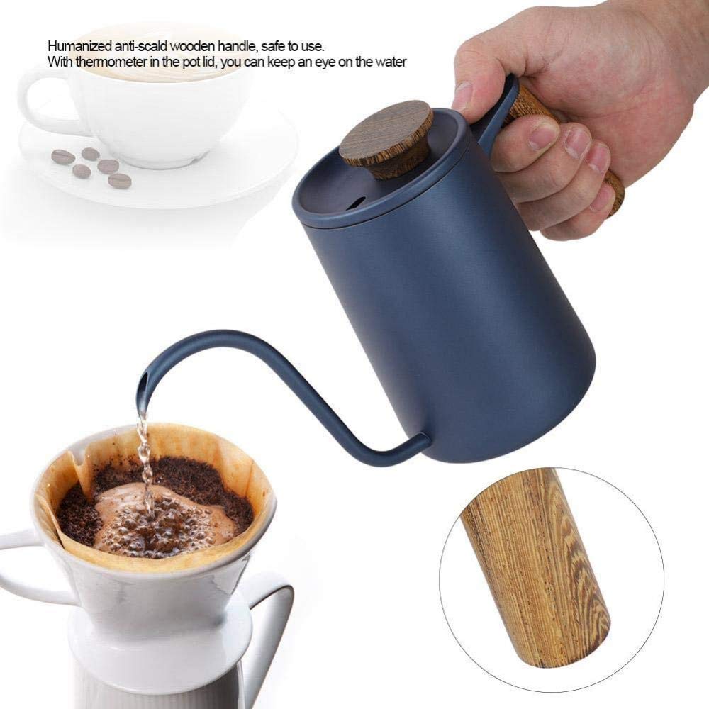 Premium 600ml Stainless Steel Gooseneck Drip Coffee Pot with Ergonomic Handle - Perfect for Pour Over Coffee, Chemex & French Press Brewing (Blue)