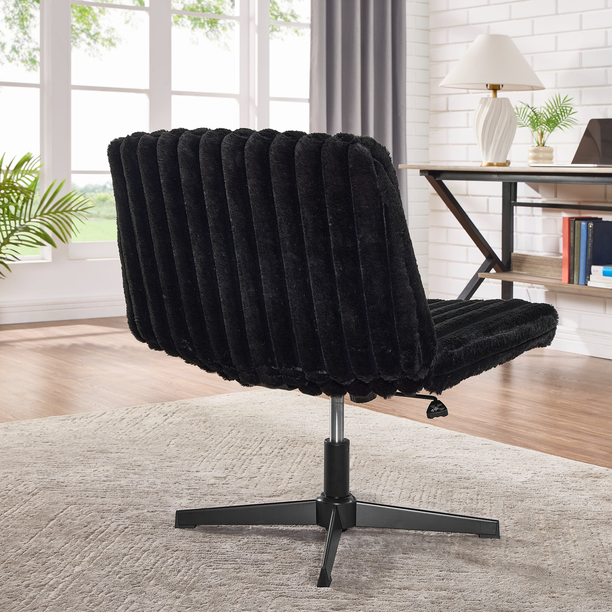 Roundhill Blynn Adjustable Swivel Criss Cross Chair - Wide Seat Ergonomic Office Chair with Lumbar Support, Vanity Makeup Chair for Home & Office Workspace, Study Desk, Dressing Table and Beauty Salon