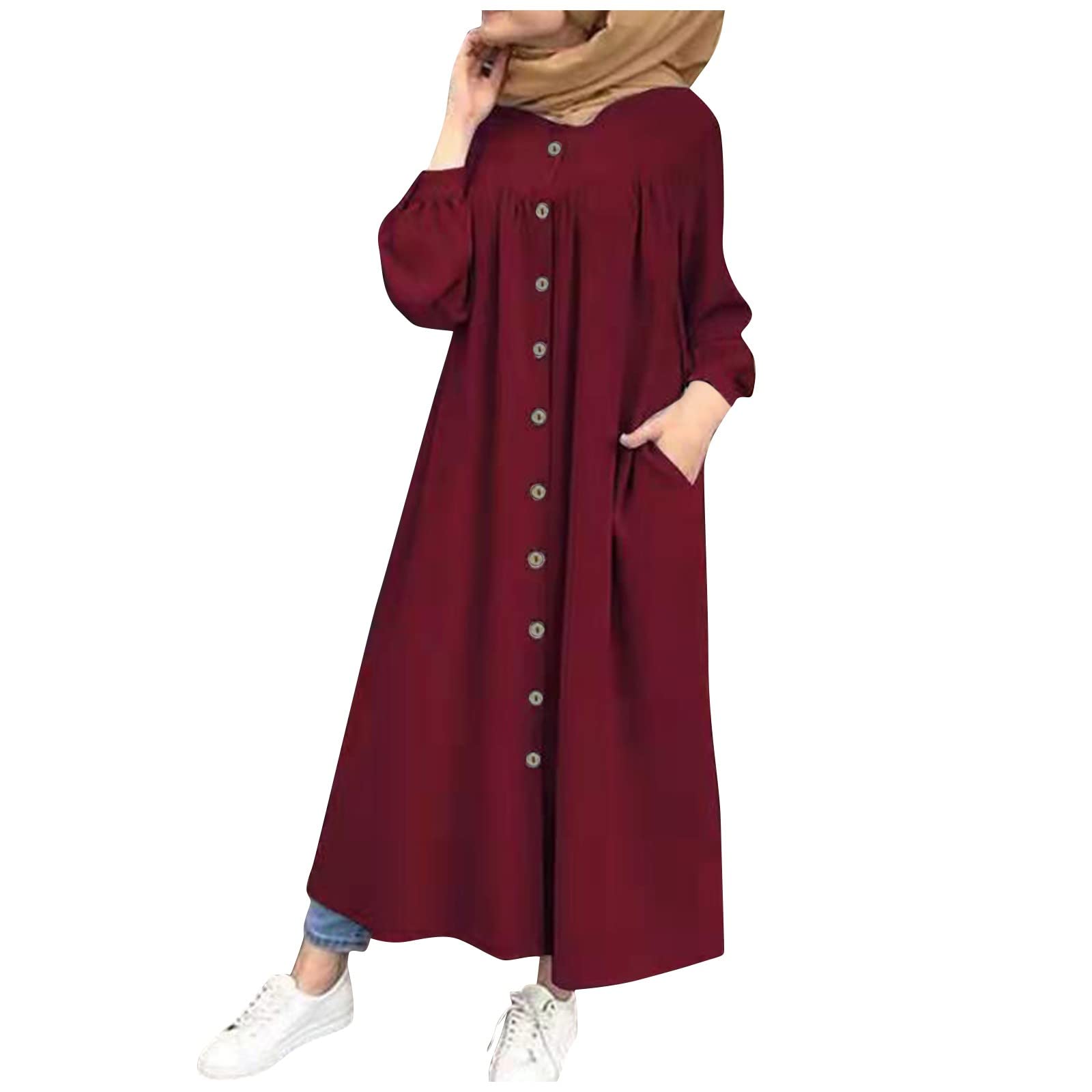 Women's Long Sleeve Button Down Shirt Dress with Pockets - Casual Flowy Sundress for Summer, Beach, Travel & Everyday Wear