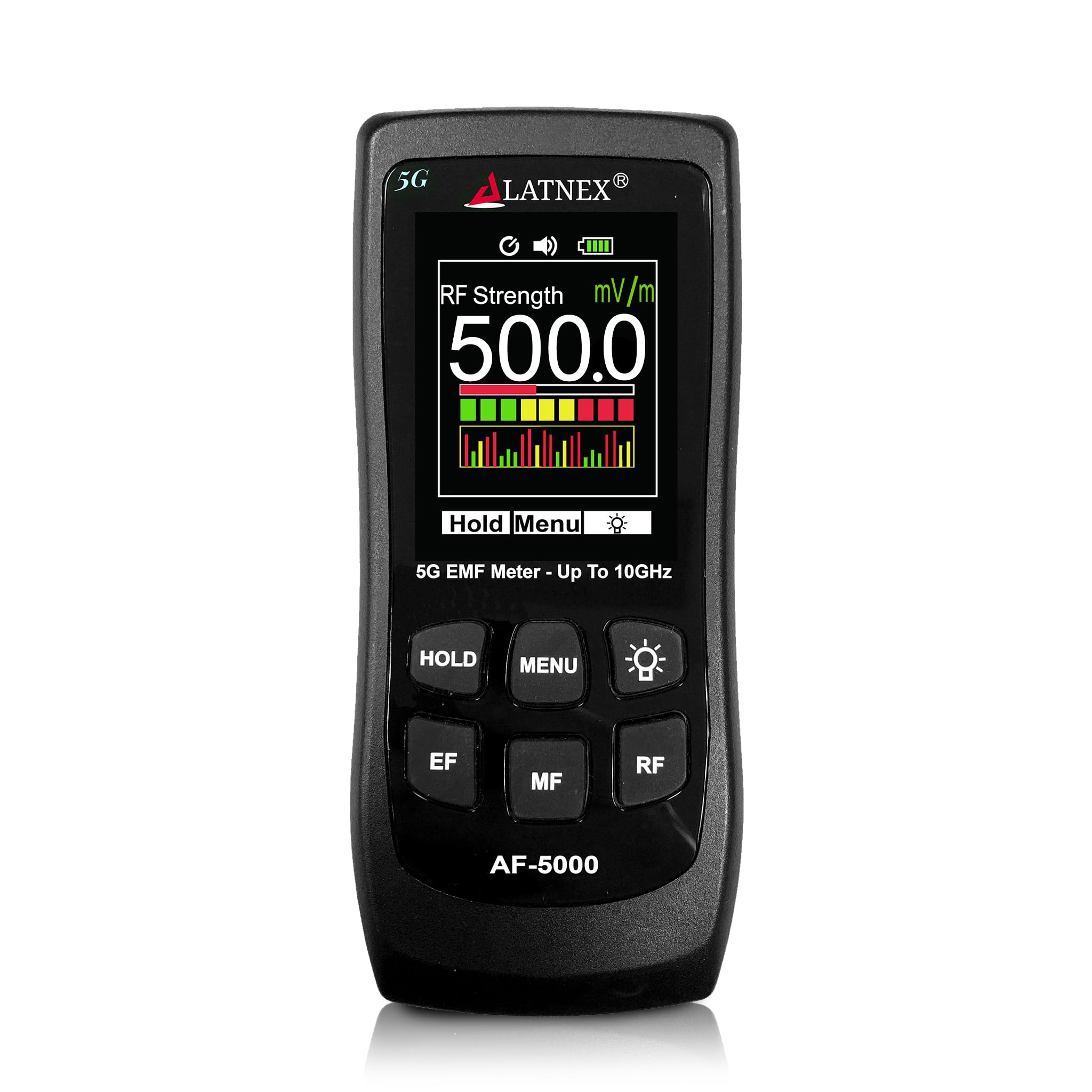 LATNEX AF-5000 5G EMF Meter - Professional Electromagnetic Field Detector for RF (Up to 10GHz), Magnetic & Electric Fields - Includes Aluminum Carrying Case & Calibration Certificate - Perfect for Home, Office & 5G Radiation Safety Testing