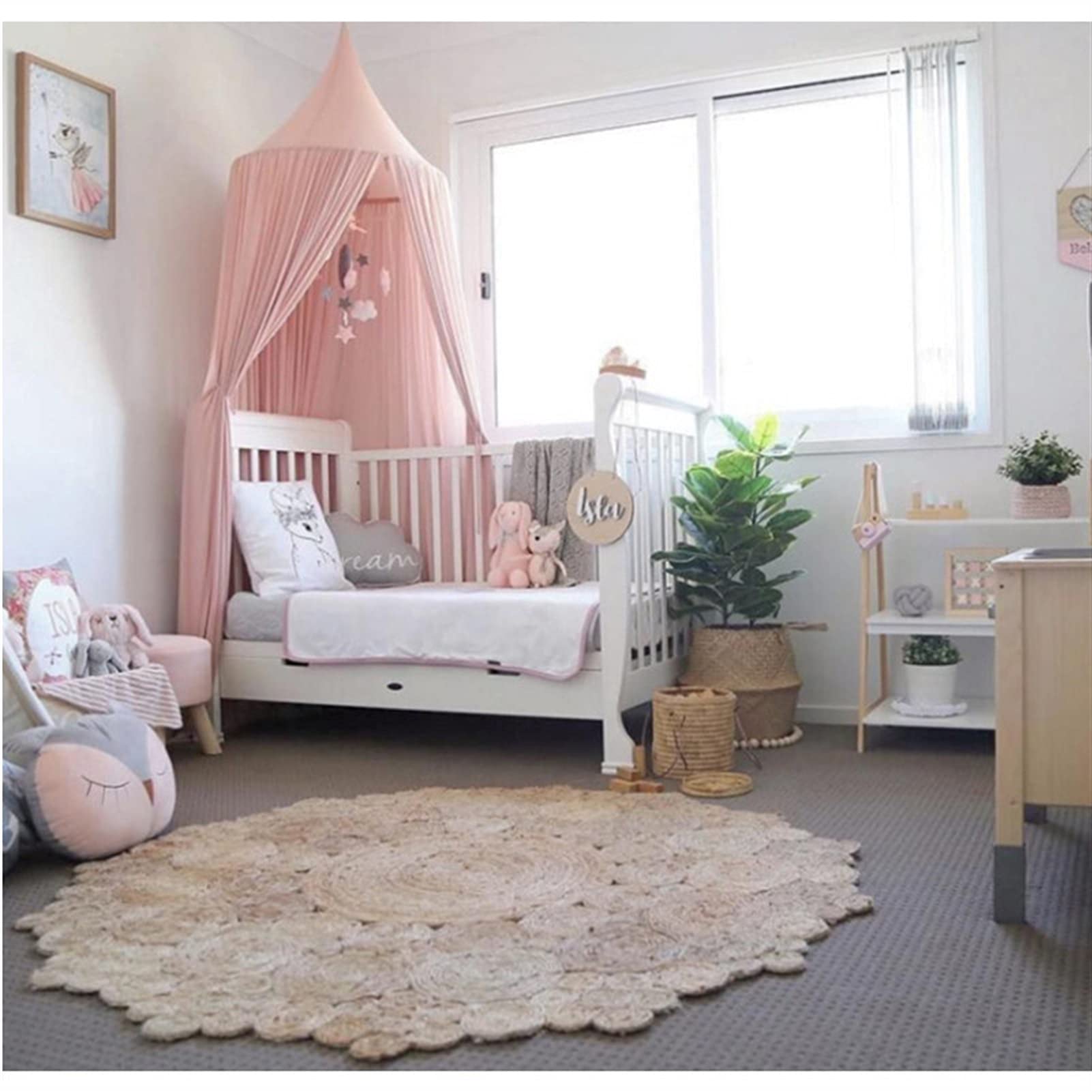 Nordic Style Princess Lace Bed Canopy for Kids - Round Dome Baby Bed Tent with Lace Curtains, Playhouse Decor for Nursery, Bedroom & Playroom (White) - Perfect for Birthday Gifts, Sleepovers & Imaginative Play