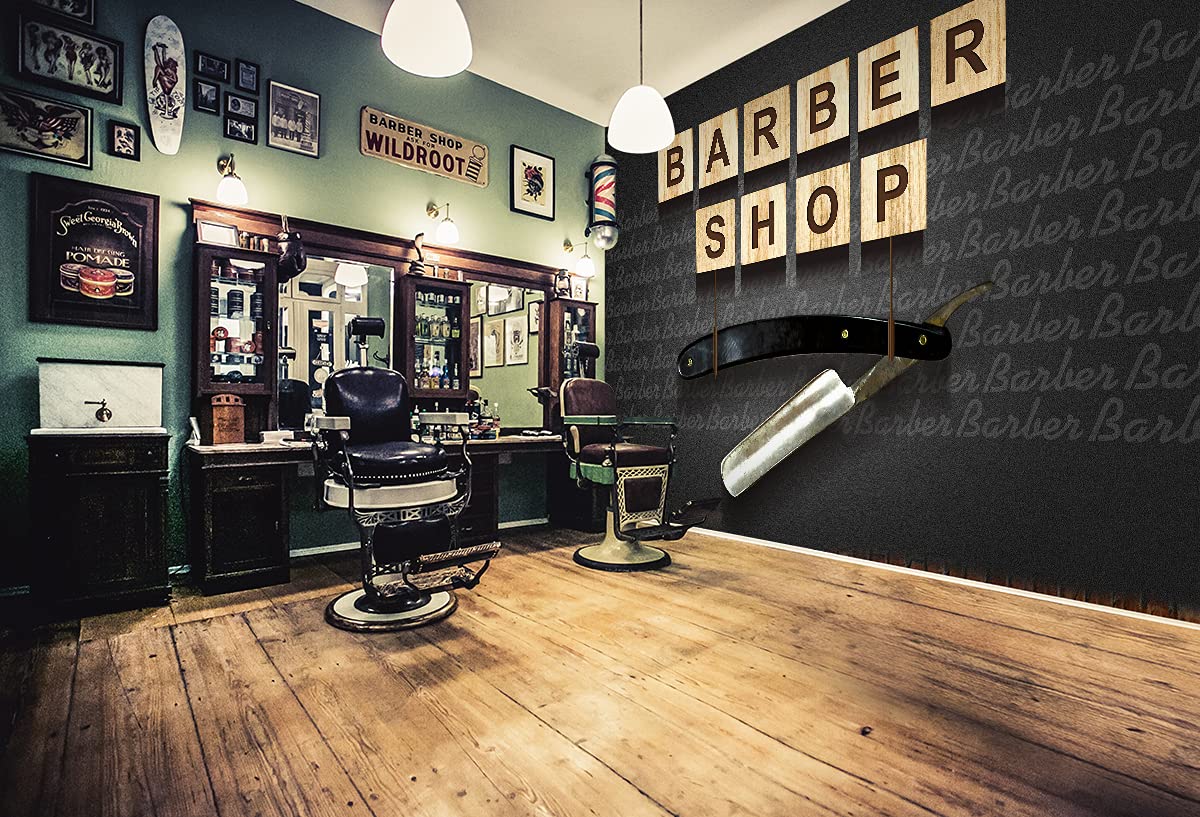3D Barbershop Wallpaper Mural - Self-Adhesive Woven Paper Wall Decal (82