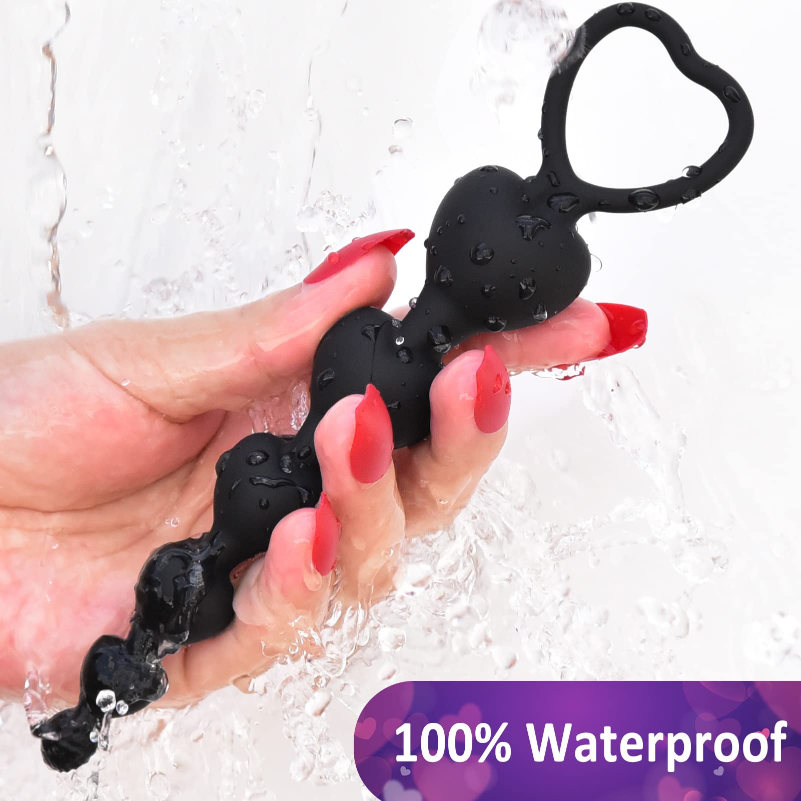 Silicone Anal Beads with 6 Gradual Balls & Pull Loop - Flexible Anal Training Toy for Beginners, Prostate Massager & G-Spot Stimulator (7.28 inch, Black) - Perfect for Couples Play & Solo Pleasure
