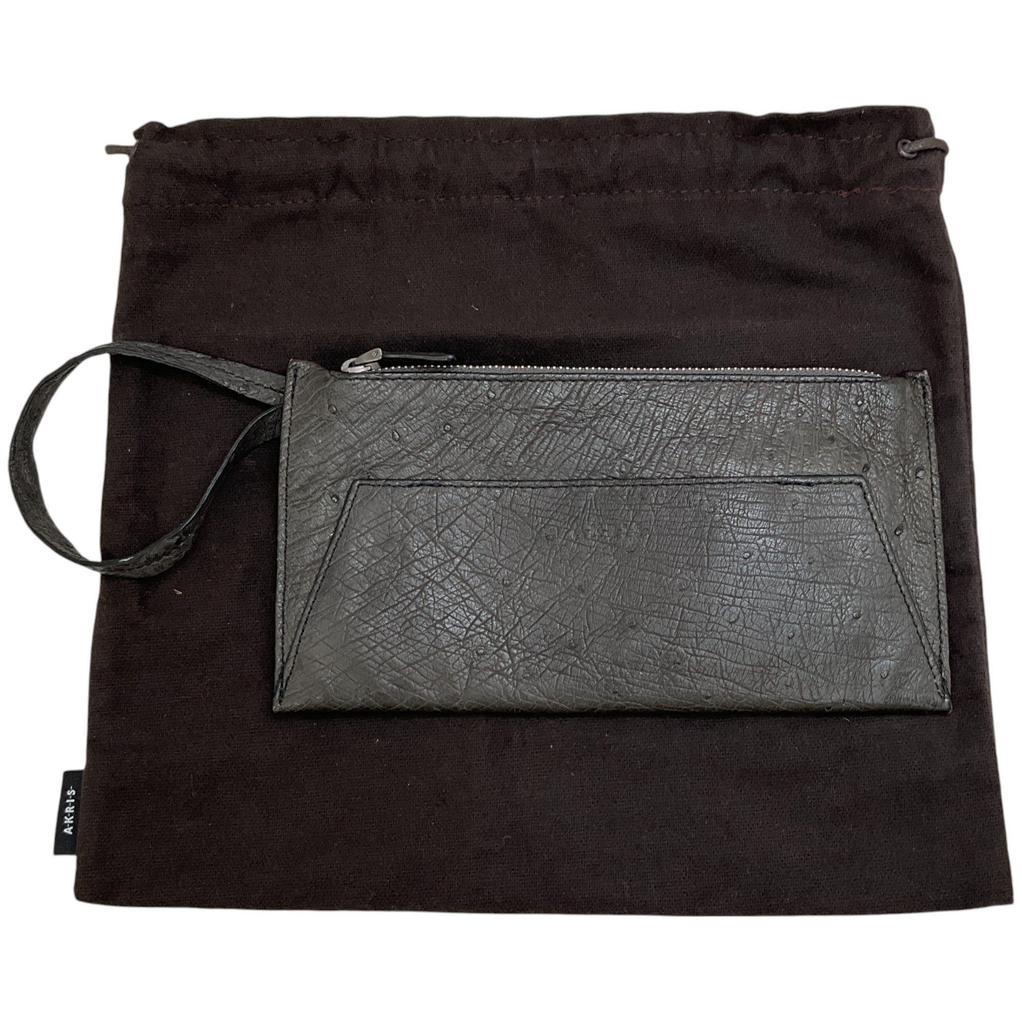 Akris Premium Dark Green Ostrich Leather Wristlet Clutch - Luxury Women's Wallet for Evening Parties, Dinner Dates & Special Occasions