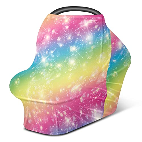 Baby Car Seat Cover & Nursing Scarf - Soft Breathable Stretchy Rainbow Infant Canopy for Boys & Girls | Multi-Use Stroller Accessory for Breastfeeding, Travel & Outdoor Protection