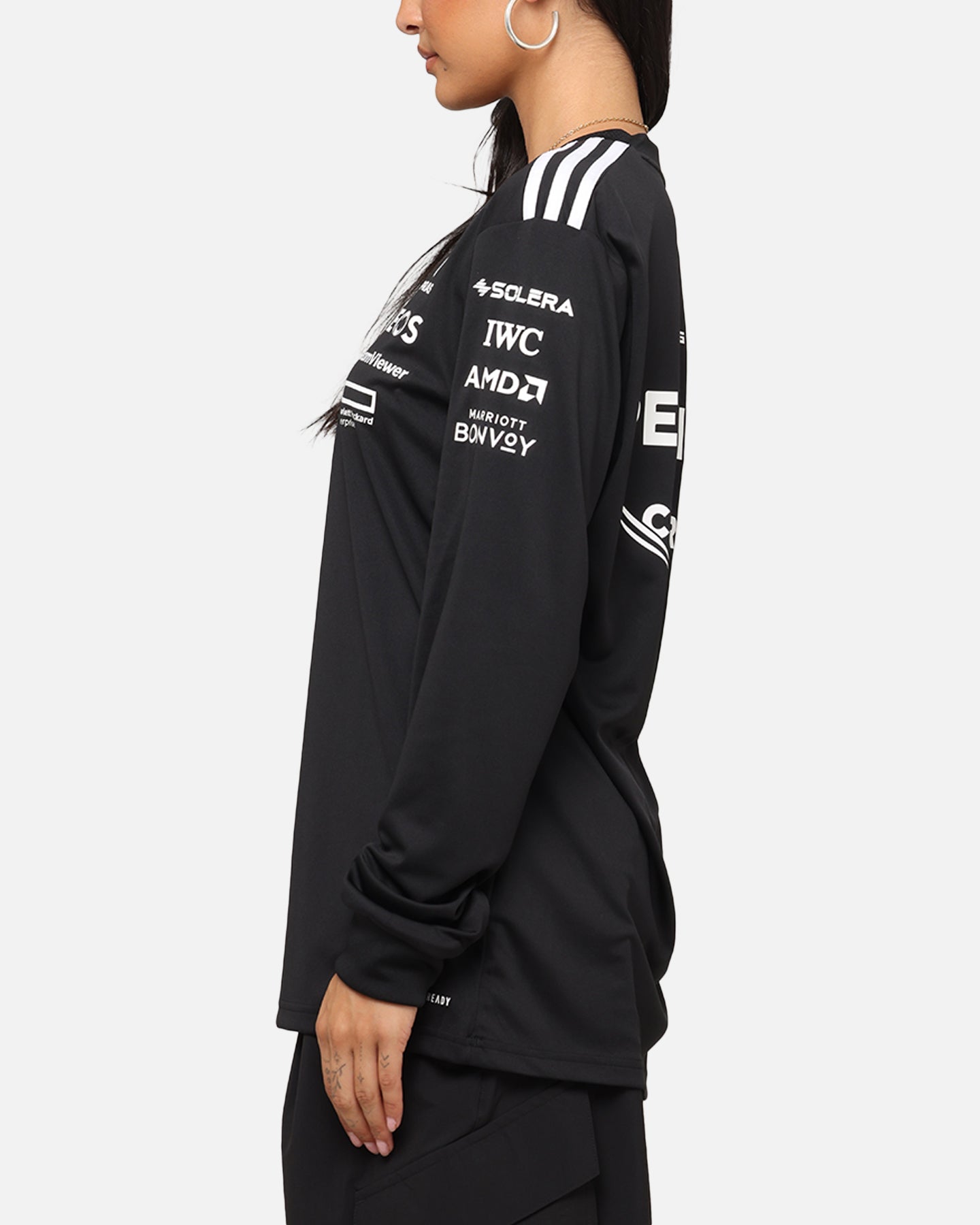 Adidas x Mercedes AMG Petronas F1 Team 2025 Long Sleeve Driver T-Shirt - Black | Official Formula One Racing Apparel for Fans & Enthusiasts