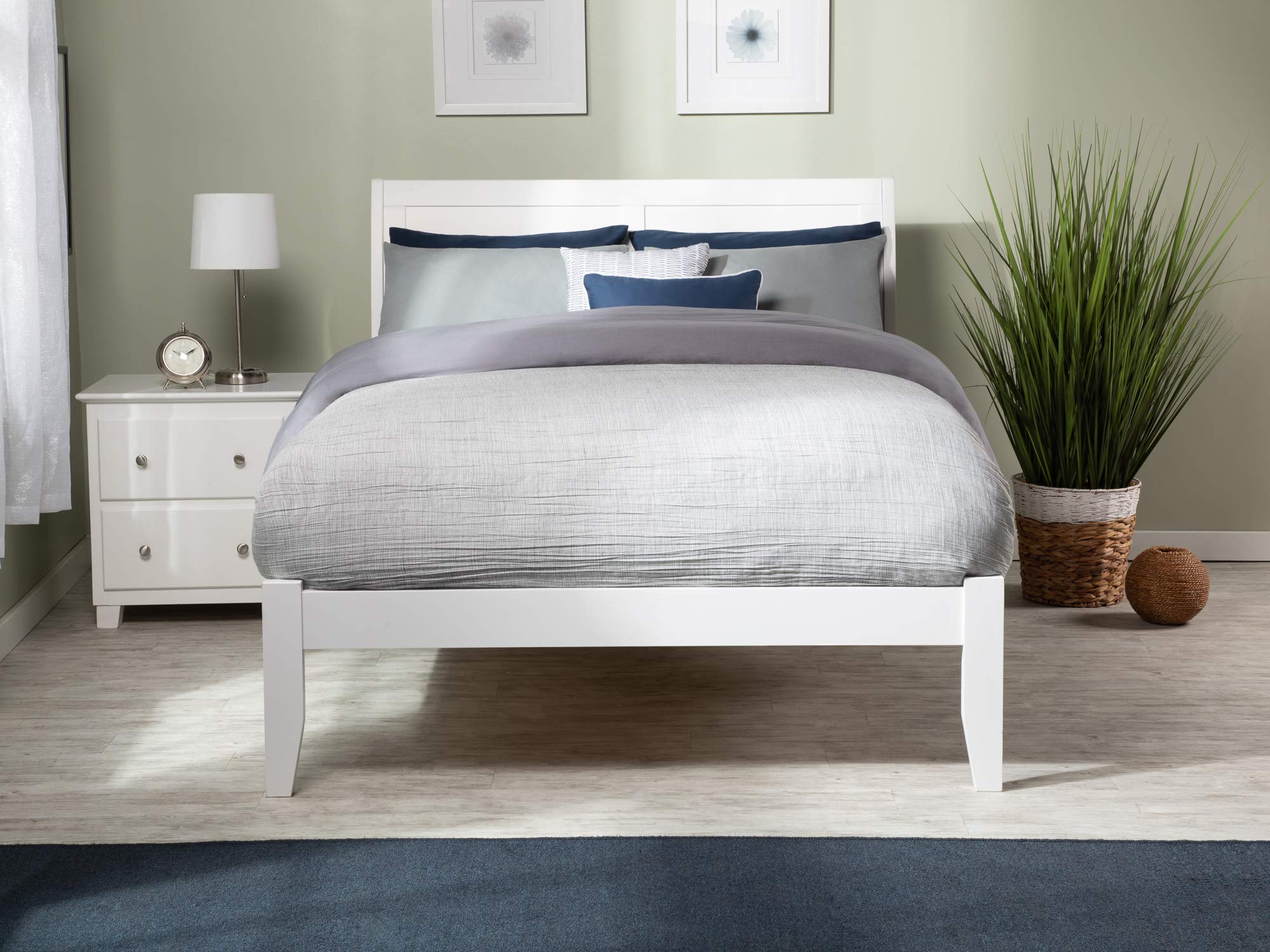 AFI Portland Full Platform Bed Frame with USB Charging Ports - Modern White Wooden Bed for Small Spaces & Apartments - Perfect for Bedrooms, Guest Rooms & Studio Living