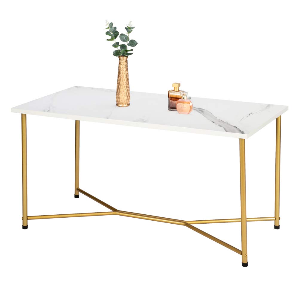 Premium Marble Coffee Table with Gold Metal Legs - Modern Rectangle Living Room Center Table - Luxurious Marble & Gold Finish - Perfect for Contemporary Home Decor & Entertaining Guests