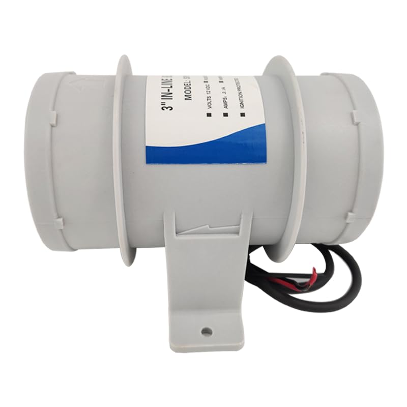 ISURE MARINE 3 Inch 12V Silent Inline Blower - Marine Bilge Air Blower for Boat Cabin Ventilation & Air Circulation in Ducting Systems | Perfect for Yachts, Fishing Boats & RV Vents