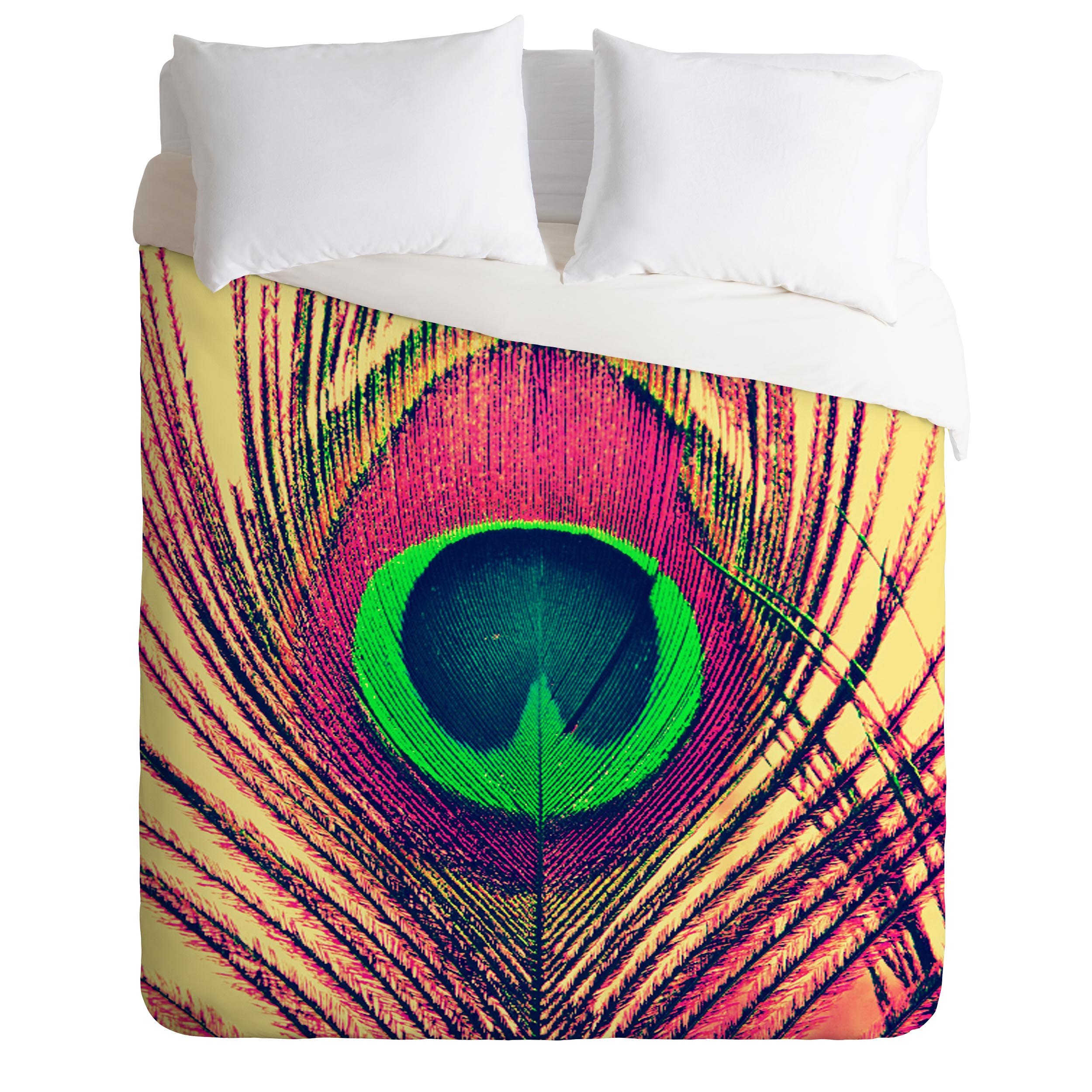 Deny Designs Shannon Clark Peacock 2 Duvet Cover Set - Twin/Twin XL Size, Vibrant Peacock Feather Print Bedding - Perfect for Kids' Rooms, Guest Bedrooms & Bohemian Decor