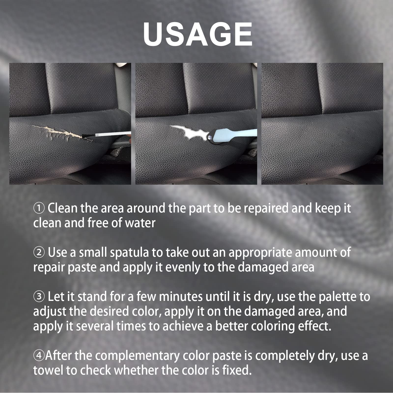 Vinyl Leather Paint Repair Kit - Black & White Leather Repair Kit for Furniture, Couch, Car Seats | Waterproof Leather Repair Gel for Scratches, Cracks & Tears | Multi-Purpose Leather Restoration Kit for Home & Automotive Use