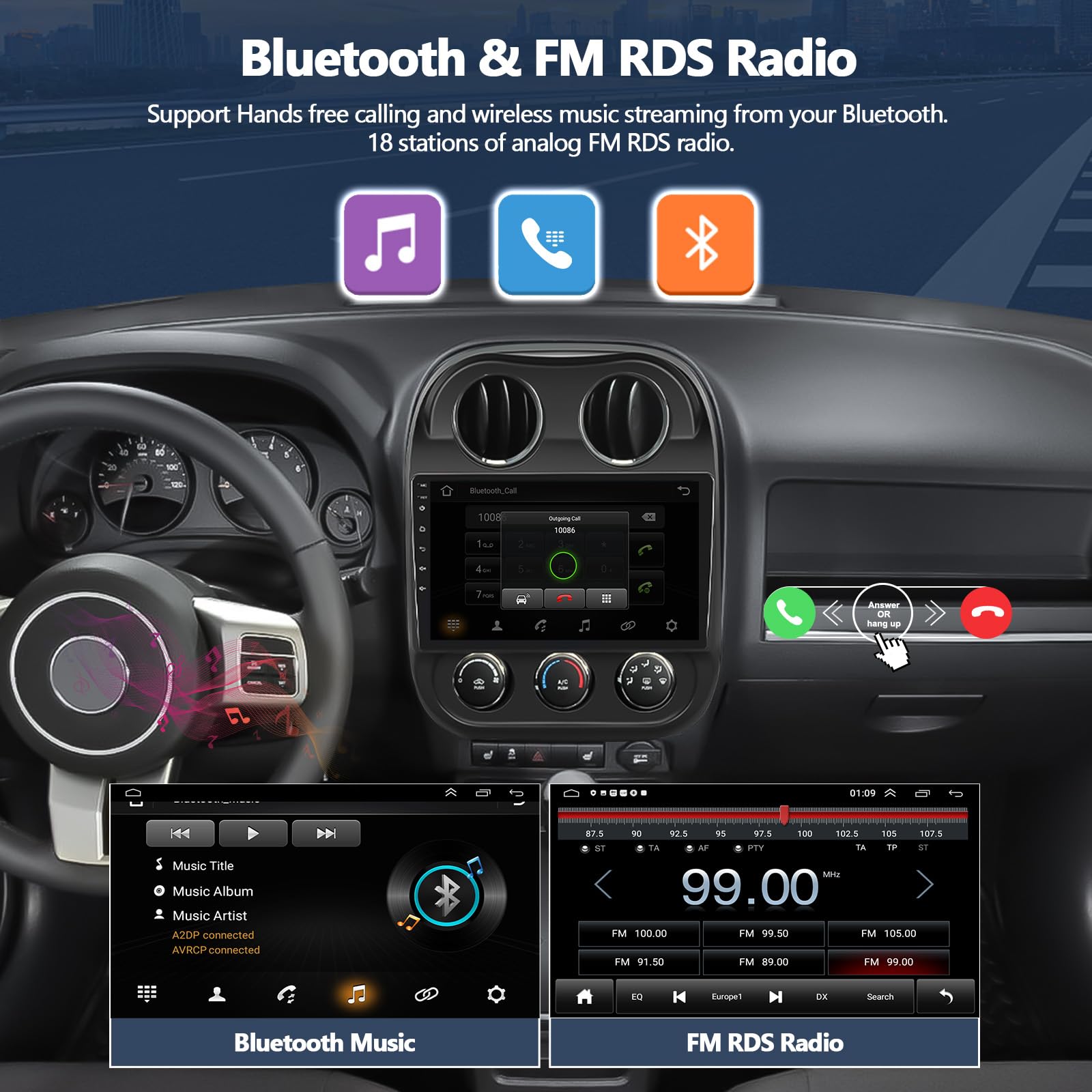 2011-2017 Jeep Compass Patriot Android 11 Car Stereo with 10.1
