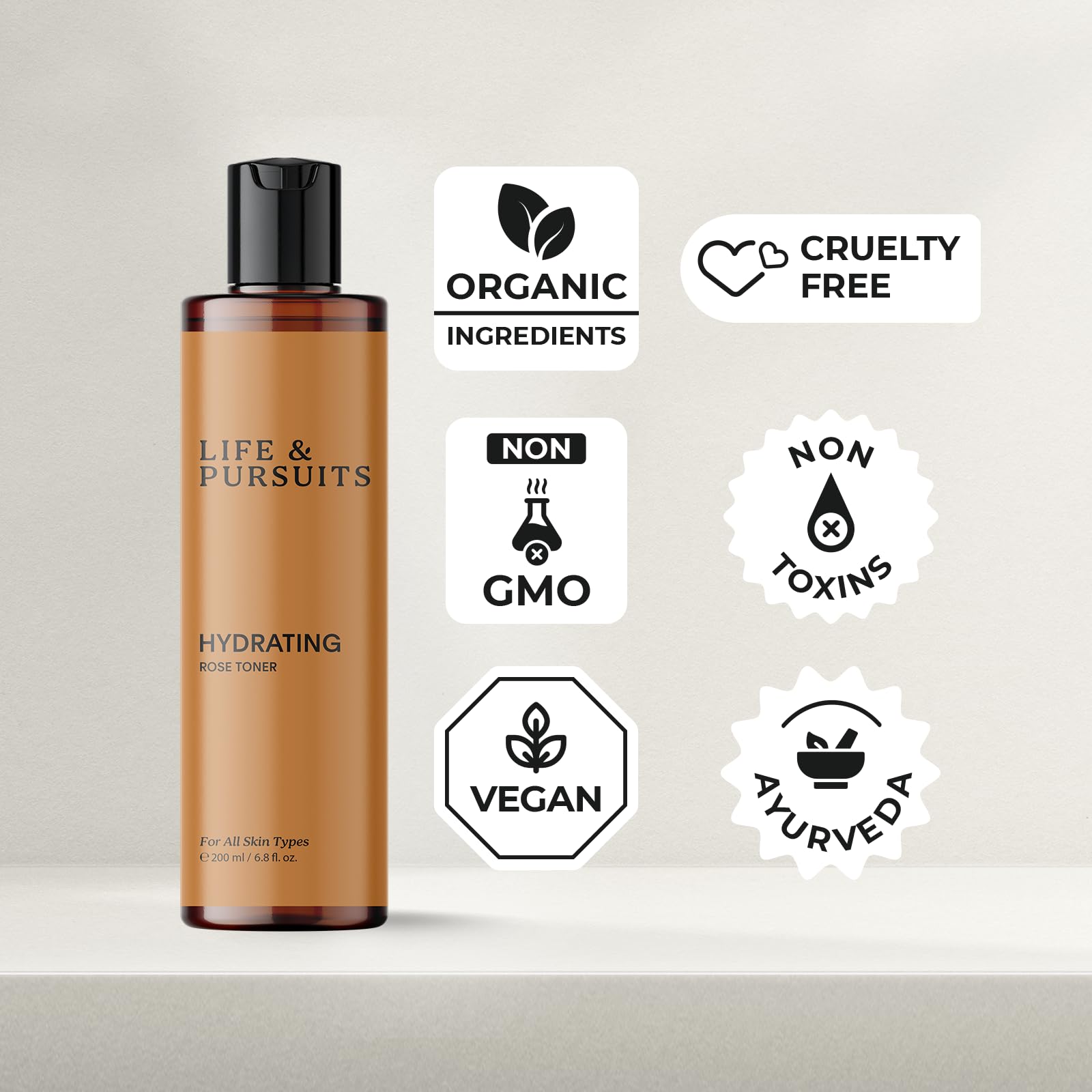 Life & Pursuits Hydrating Face Toner 200ml with Hyaluronic Acid, Rose & Aloe Vera | Alcohol-Free, Refreshing, Pore Minimizing, Moisturizing | Daily Skincare for Dry & Sensitive Skin
