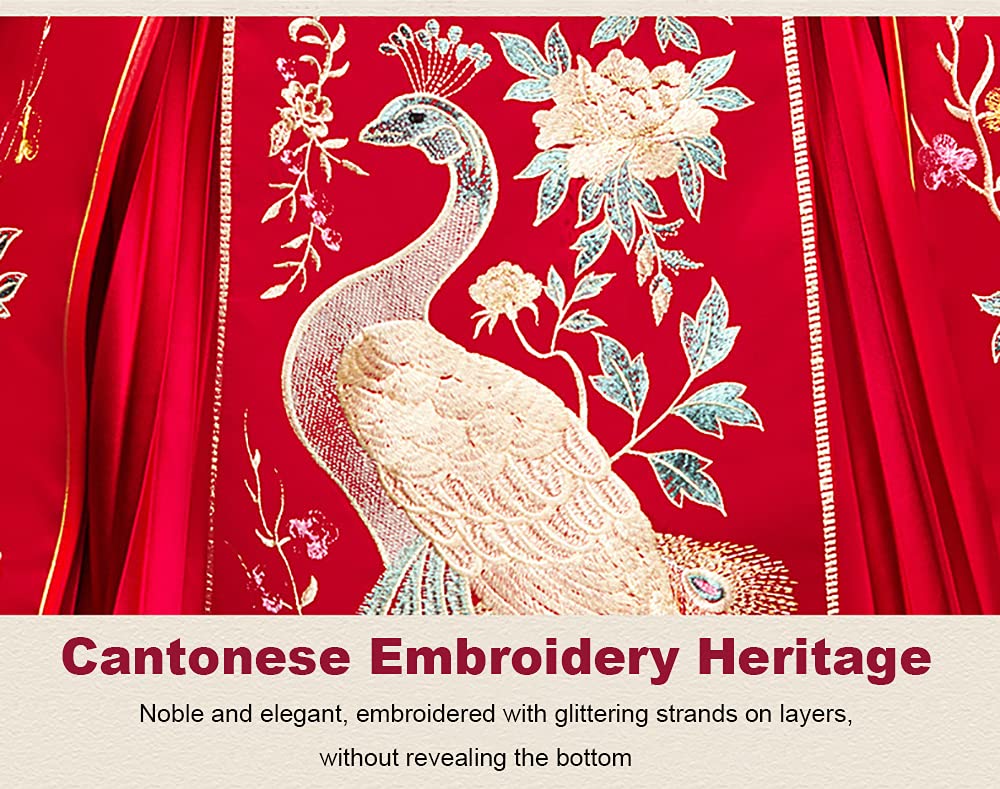 Vintage Peacock Cheongsam Wedding Dress - Traditional Chinese Bridal Gown with Fringed Cuffs & Stand Collar Design | Perfect for Wedding Ceremonies, Cultural Events & Asian-Themed Parties