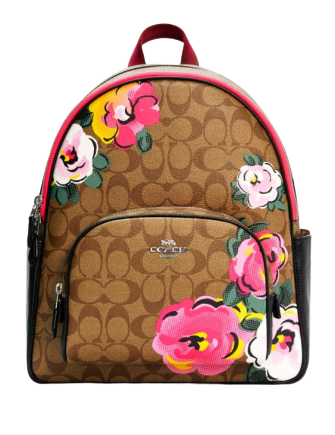 Coach Signature Canvas Court Backpack with Vintage Rose Print - Stylish & Durable Women's Backpack for Work, School & Travel