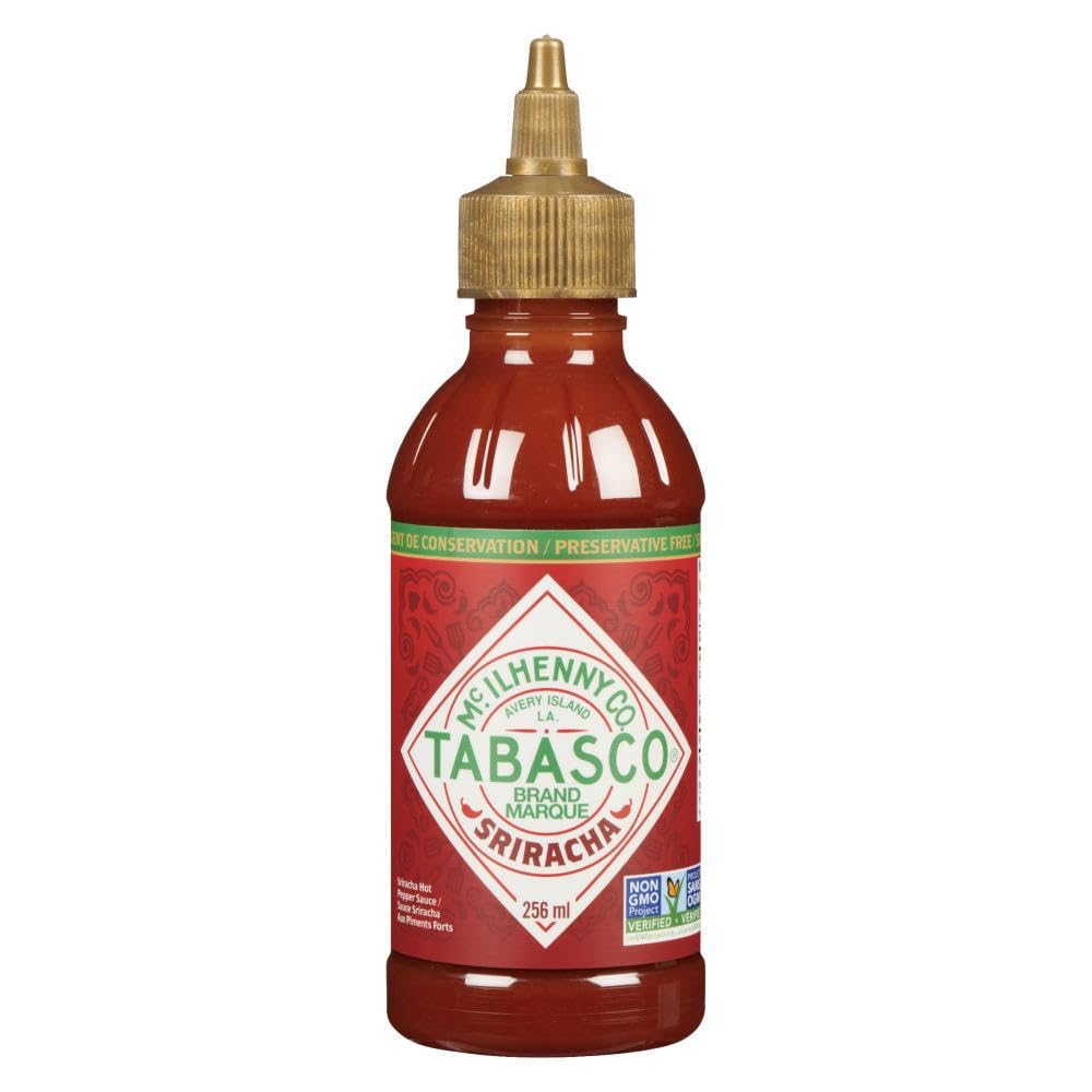 Tabasco Sriracha Hot Sauce - Spicy, Savory & Sweet Pepper Flavor | Vegan, Gluten-Free | 256mL Bottle | Perfect for Wings, Tacos, Pizza & Asian Dishes