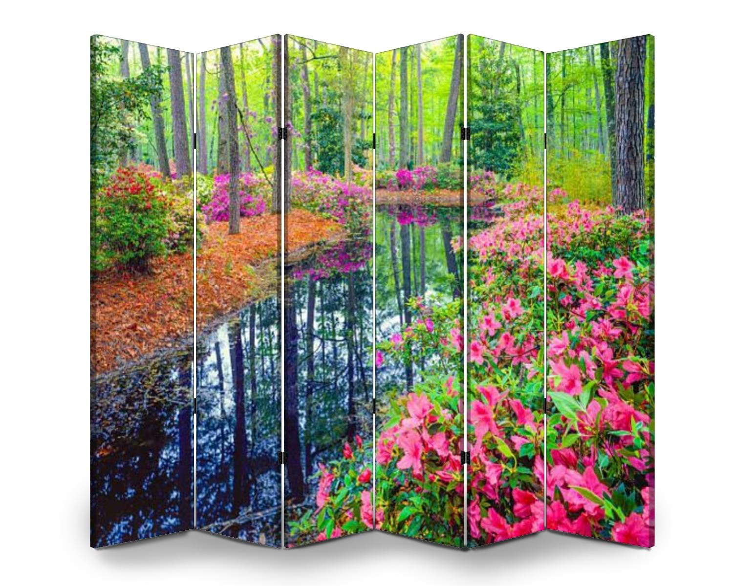 APED DECOR 6-Panel Wooden Room Divider - Spring Southern Woodland Garden Design, Folding Privacy Screen with Canvas Panels, Dual-Sided Wall Partition for Home & Office | Perfect for Living Rooms, Bedrooms, and Studio Spaces