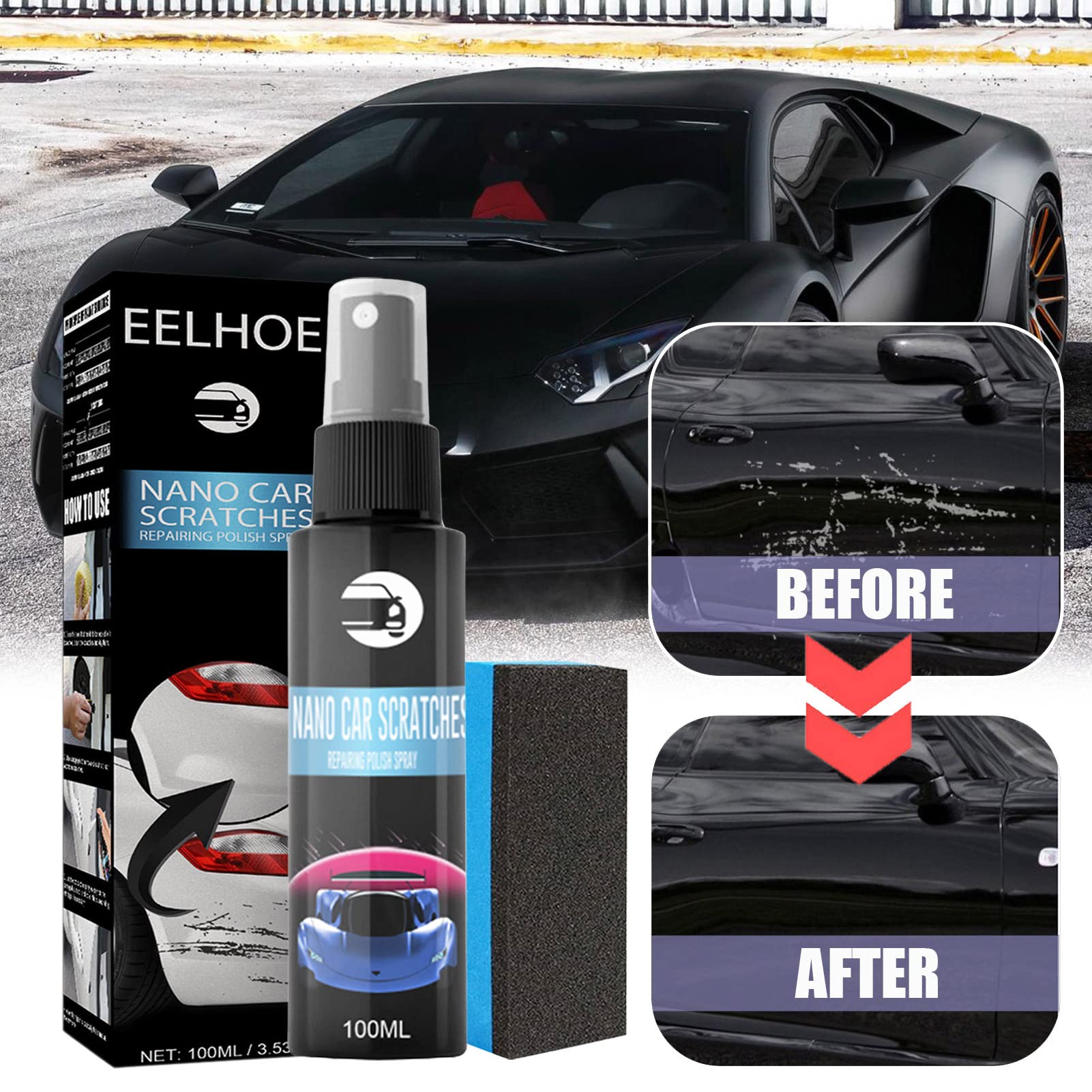Car Scratch & Swirl Remover - Professional Paint Scratch Repair Kit, Swirl Mark Removal Spray for Car Detailing | Restores Shine & Eliminates Water Spots | Perfect for DIY Auto Care & Professional Detailing