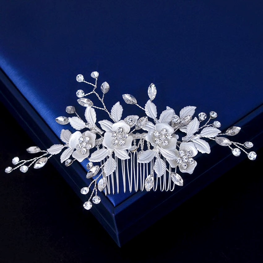 Myra Floral Bridal Hair Comb - Silver, Rose Gold & Yellow Gold Wedding Hair Accessories for Brides, Bridesmaids & Prom | Perfect for Weddings, Photoshoots & Special Occasions