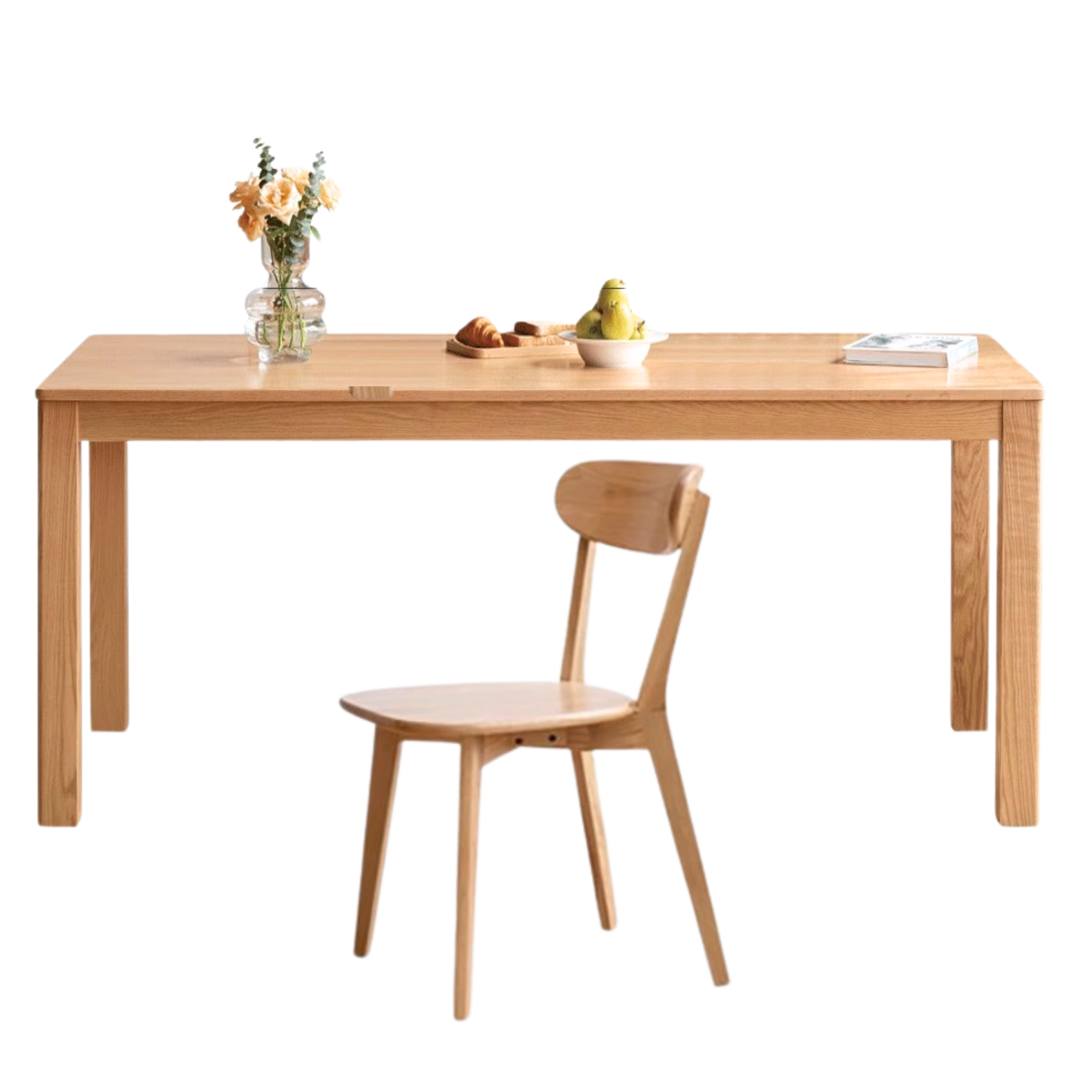 Premium Oak Solid Wood Nordic Dining Table - Modern Scandinavian Style for Kitchen, Dining Room & Small Spaces