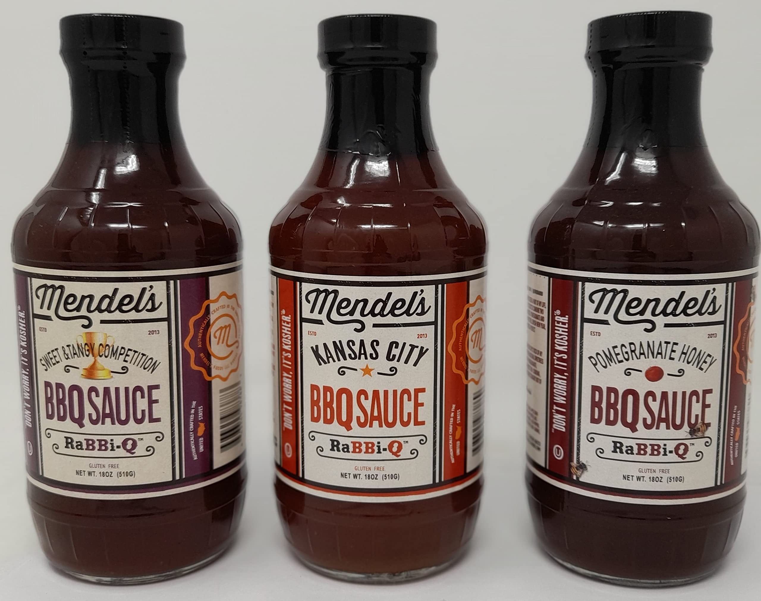 Mendel's BBQ Sauce Variety Pack - Sweet & Tangy Competition, Pomegranate Honey & Kansas City Flavors | Kosher & Gluten Free | Perfect for Grilling, Picnics & Tailgating