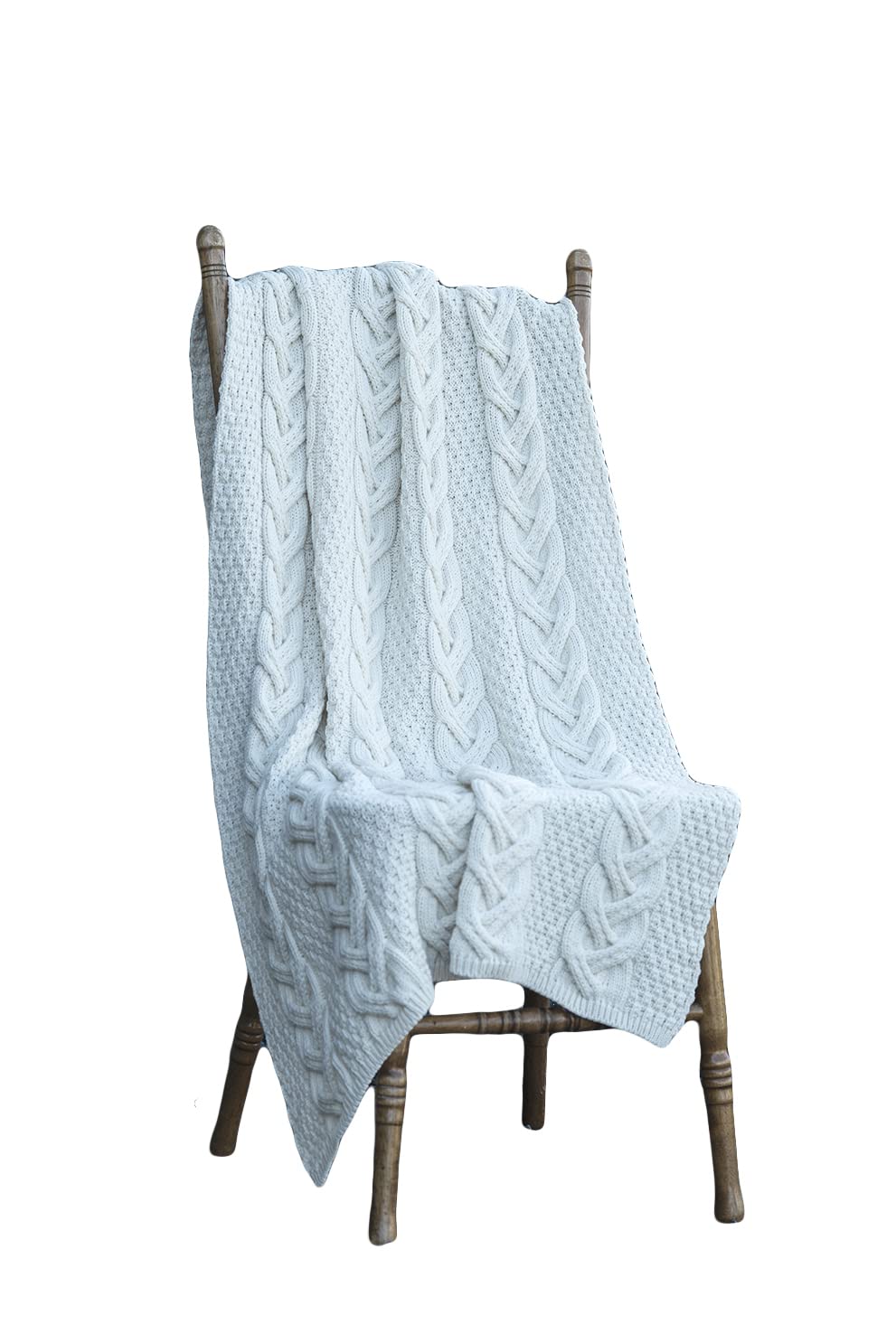 Aran Woollen Mills Super Soft Merino Wool Throw Blanket - Cable Knot Design 38
