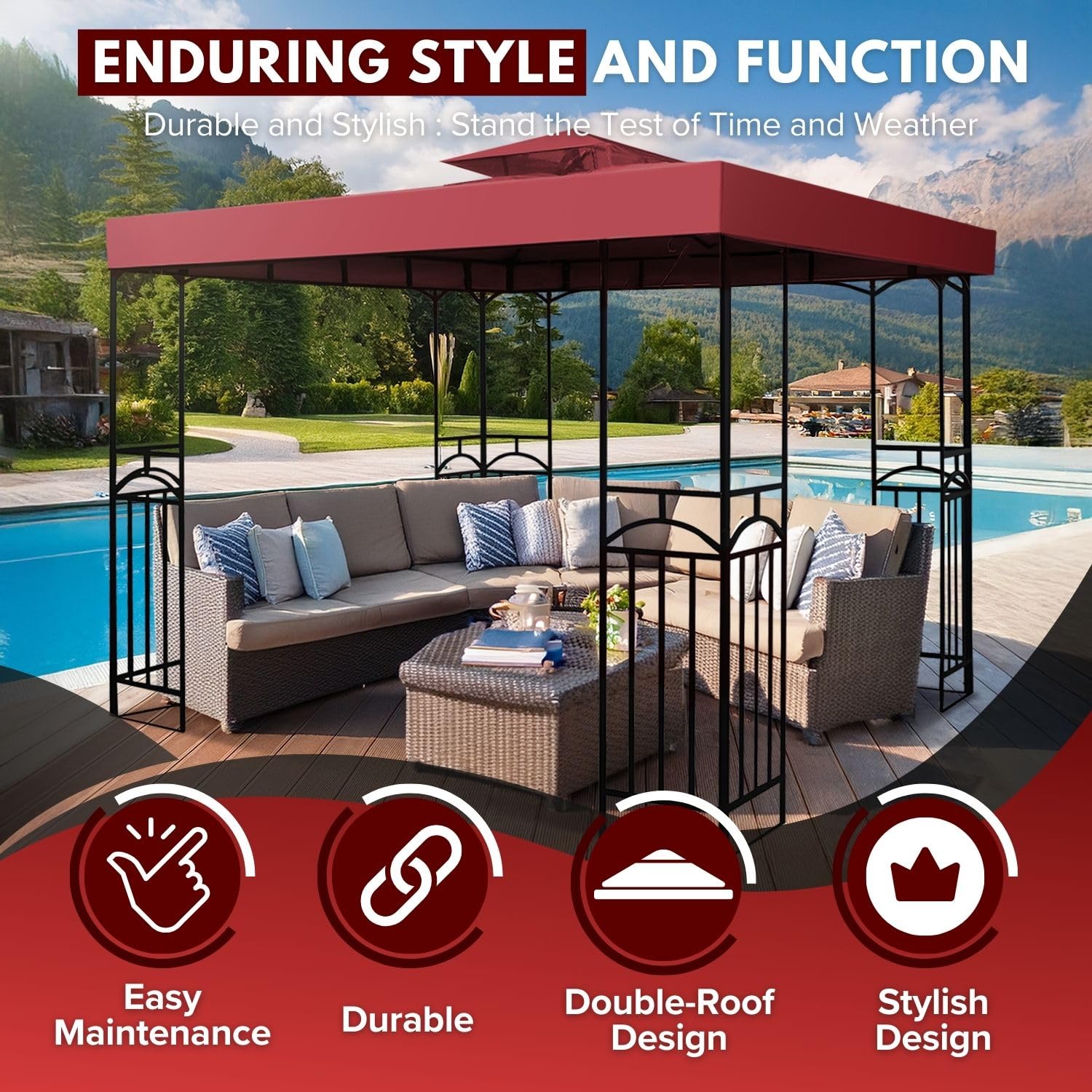 Flexzion 10x10 Feet Gazebo Top Replacement - Waterproof, UV-Resistant Canopy Cover for Double Tier Pop Up Gazebo Tent with Netting | Perfect for Outdoor Patio, Backyard, BBQ, and Camping Shelter