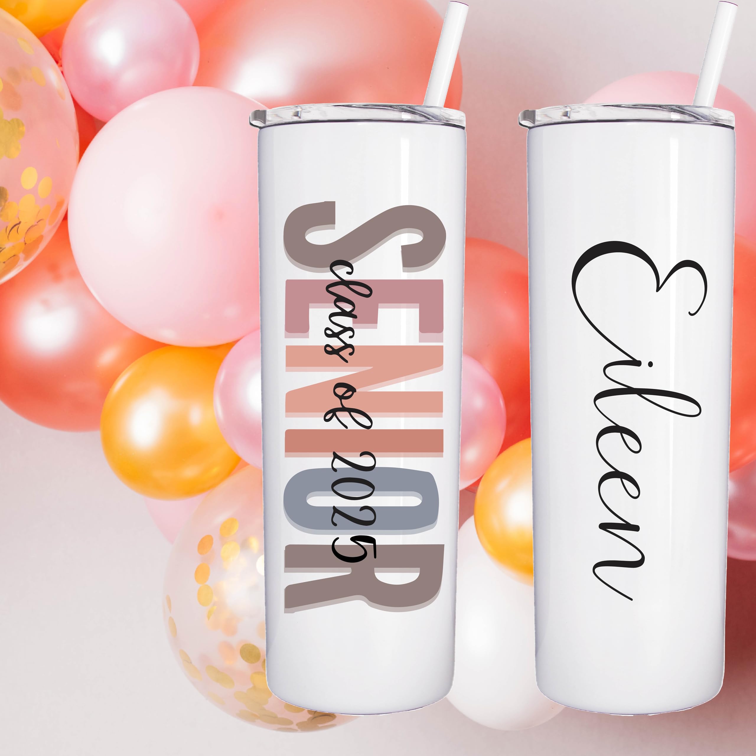 Personalized Senior Graduation Tumbler - 20oz Stainless Steel Vacuum Insulated Cup with Lid & Straw for School & Travel