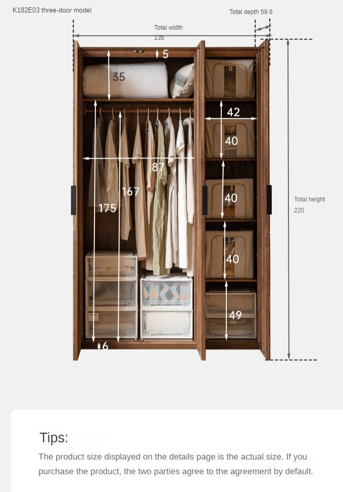 Premium Black Walnut Solid Wood Wardrobe Closet - Spacious Storage for Bedroom, Walk-In Closet & Guest Room Organization