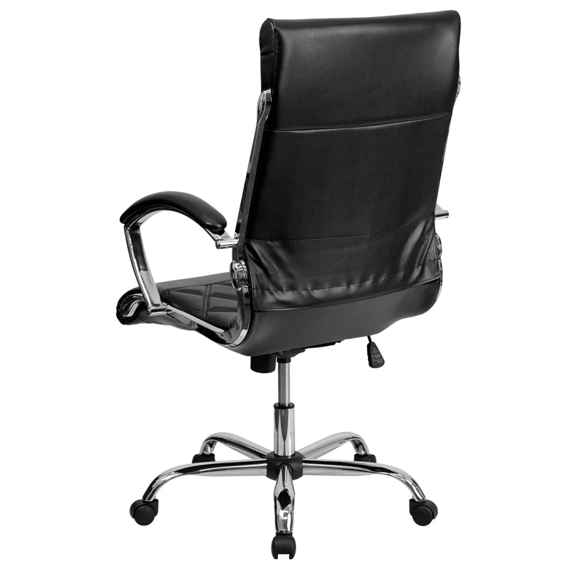 FLASH Merideth High Back Designer Quilted Black LeatherSoft Executive Office Chair - Ergonomic Swivel Chair with Chrome Base & Adjustable Arms for Home Office, Conference Room, and Workspace