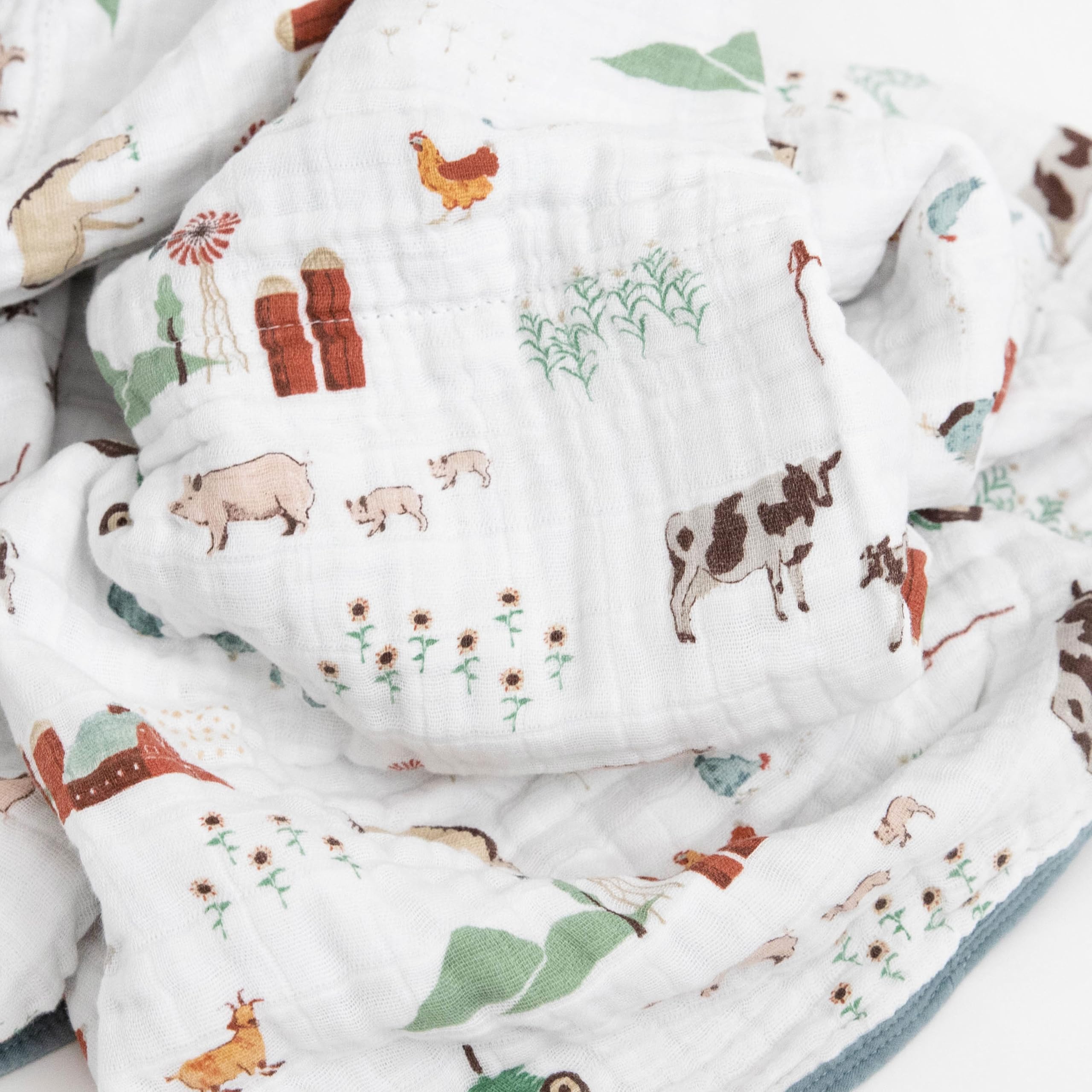 Little Unicorn Original Cotton Muslin Baby Blanket - Soft Farmyard Print Swaddle & Nursing Cover for Newborns, Infants & Toddlers | Perfect for Nursery, Stroller & Photo Shoots