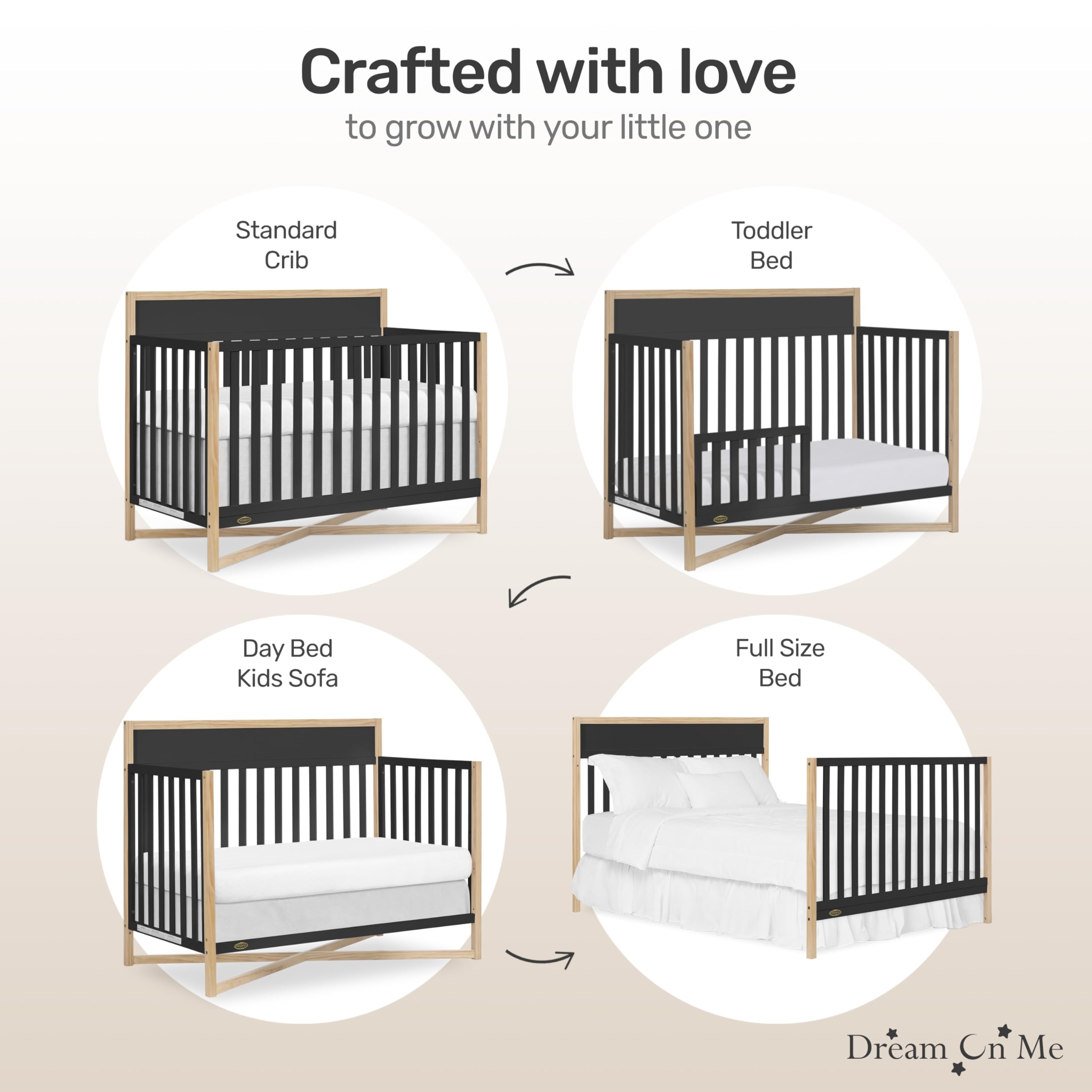 Dream On Me Owen 5-in-1 Convertible Crib - Matte Black | Greenguard Gold & JPMA Certified | Converts to Toddler Bed, Day Bed, Kids Sofa & Full Size Bed | Safe Nursery Furniture for Baby & Toddler Rooms