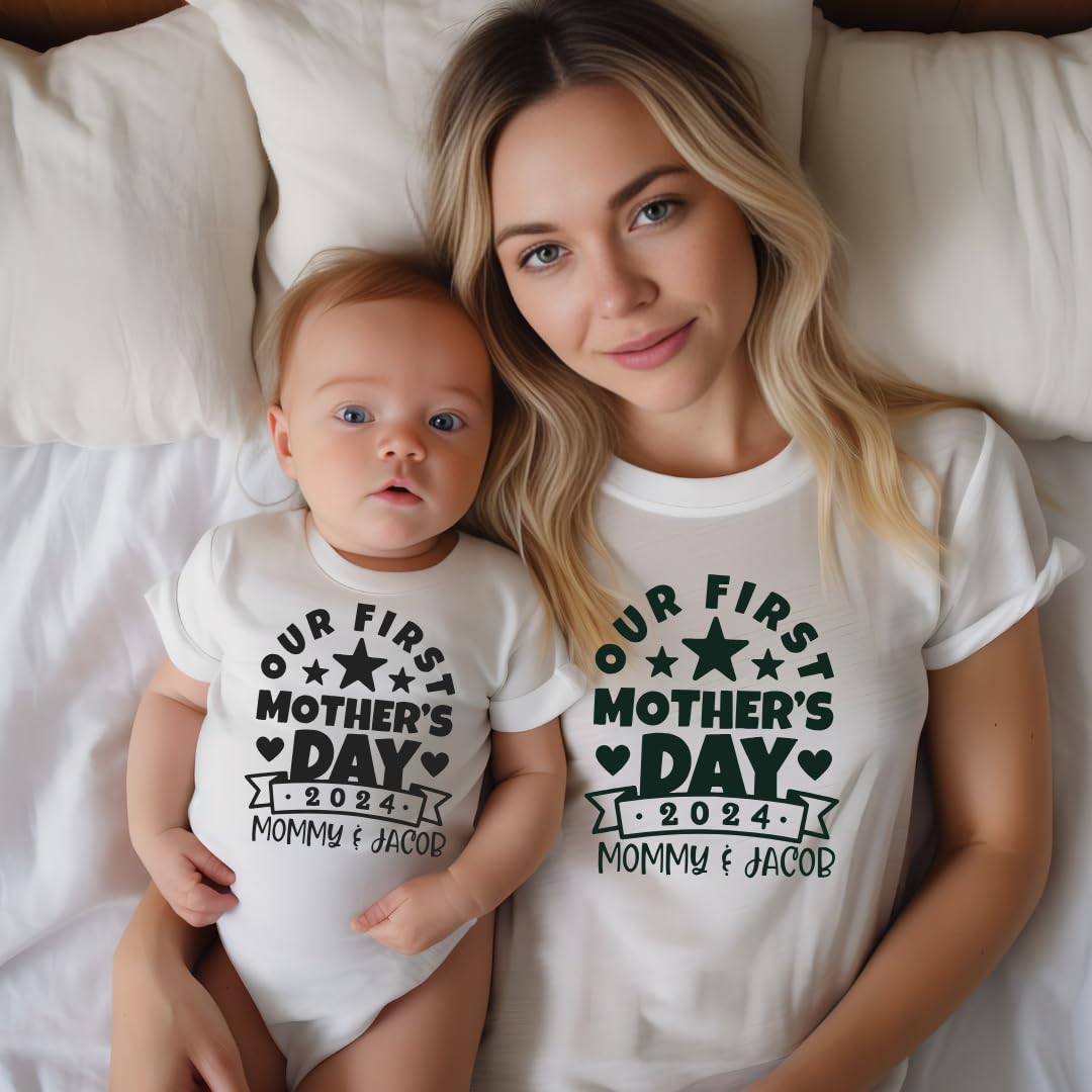 First Mother's Day Mommy and Me Matching Outfits Set - Cute Mother Son/Daughter Coordinating Clothes for 1st Time Moms | Perfect 1st Mother's Day Gift for New Moms | Ideal for Family Photos, Baby Showers & Special Celebrations