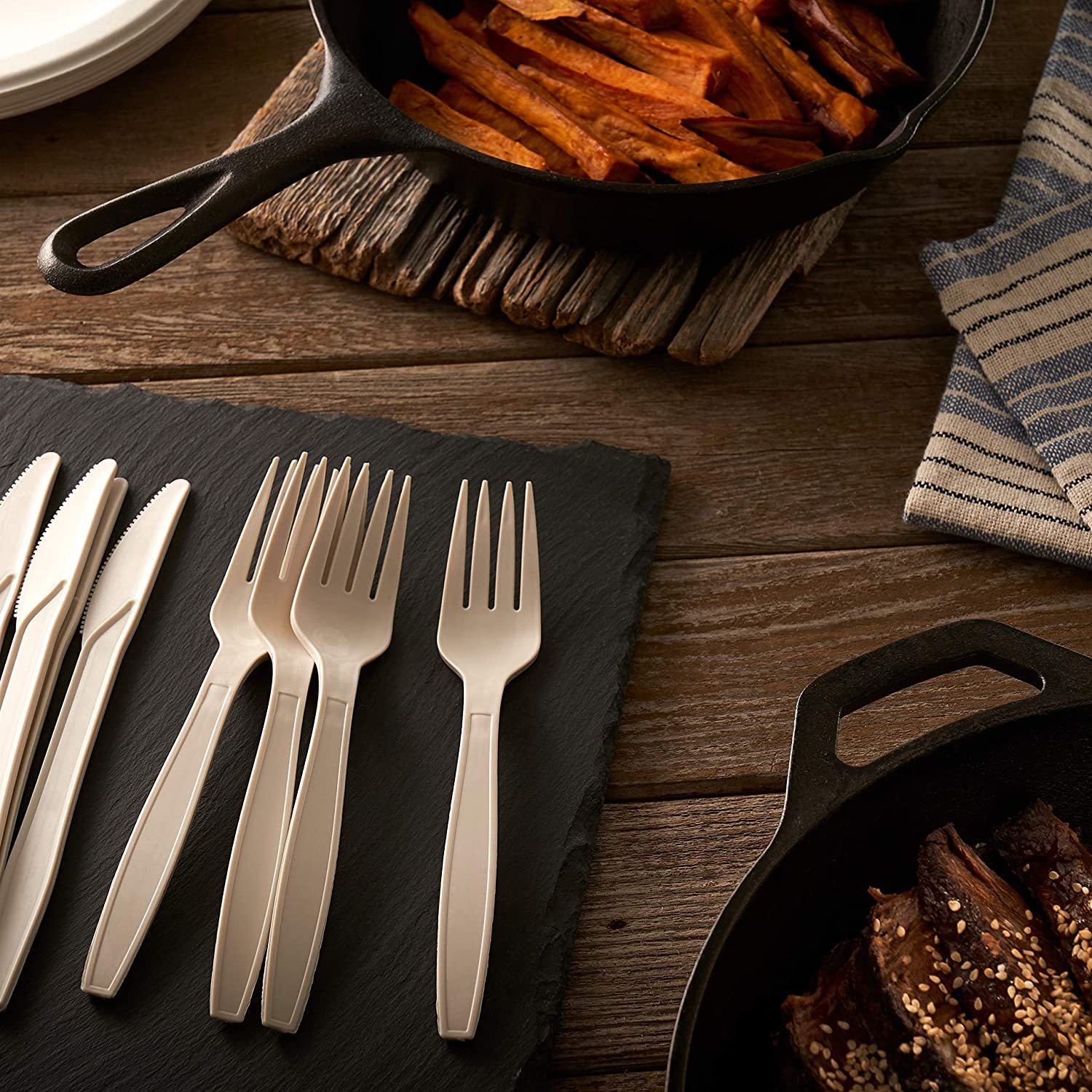 250-Piece (50 Sets) Biodegradable Paper Plates Set with Extra Long Utensils | Eco-Friendly Compostable Disposable Dinnerware | Includes Plates, Bowls, Forks, Knives & Spoons | Perfect for Parties, Picnics & Outdoor Events