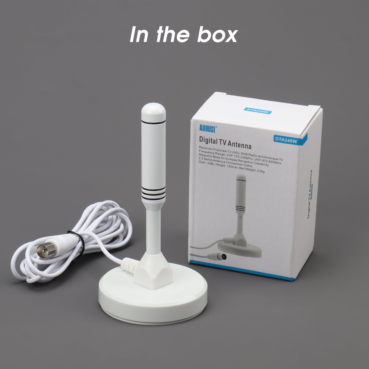 High Gain Portable Freeview TV Aerial DAB FM Antenna for Caravan, Motorhome & RV - August DTA240 [Refurbished] - Perfect for Road Trips, Camping & Outdoor Adventures