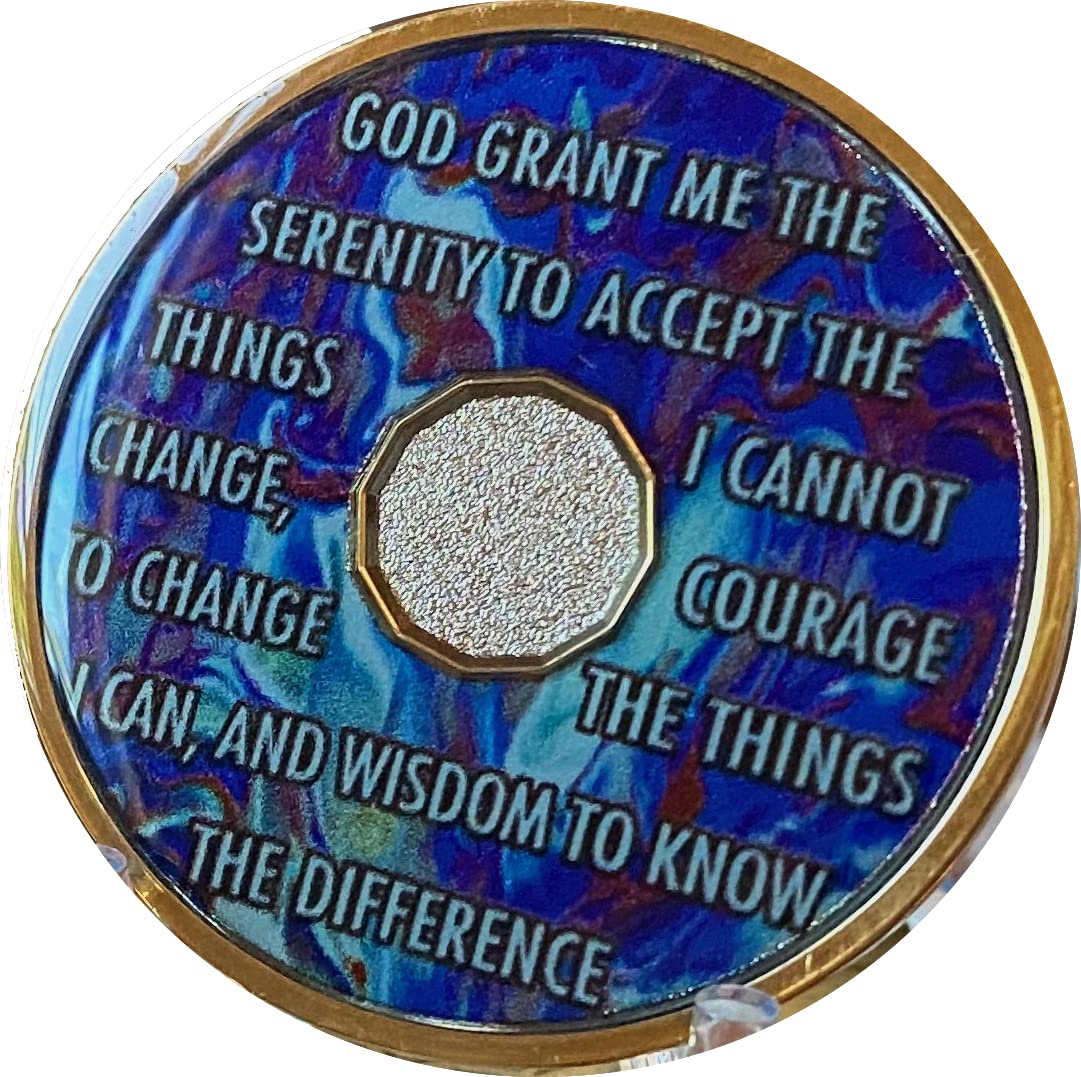13 Year AA Medallion Sobriety Chip - Sapphire Blue Swirl Tri-Plate Recovery Token for Alcoholics Anonymous Meetings & Milestone Celebrations