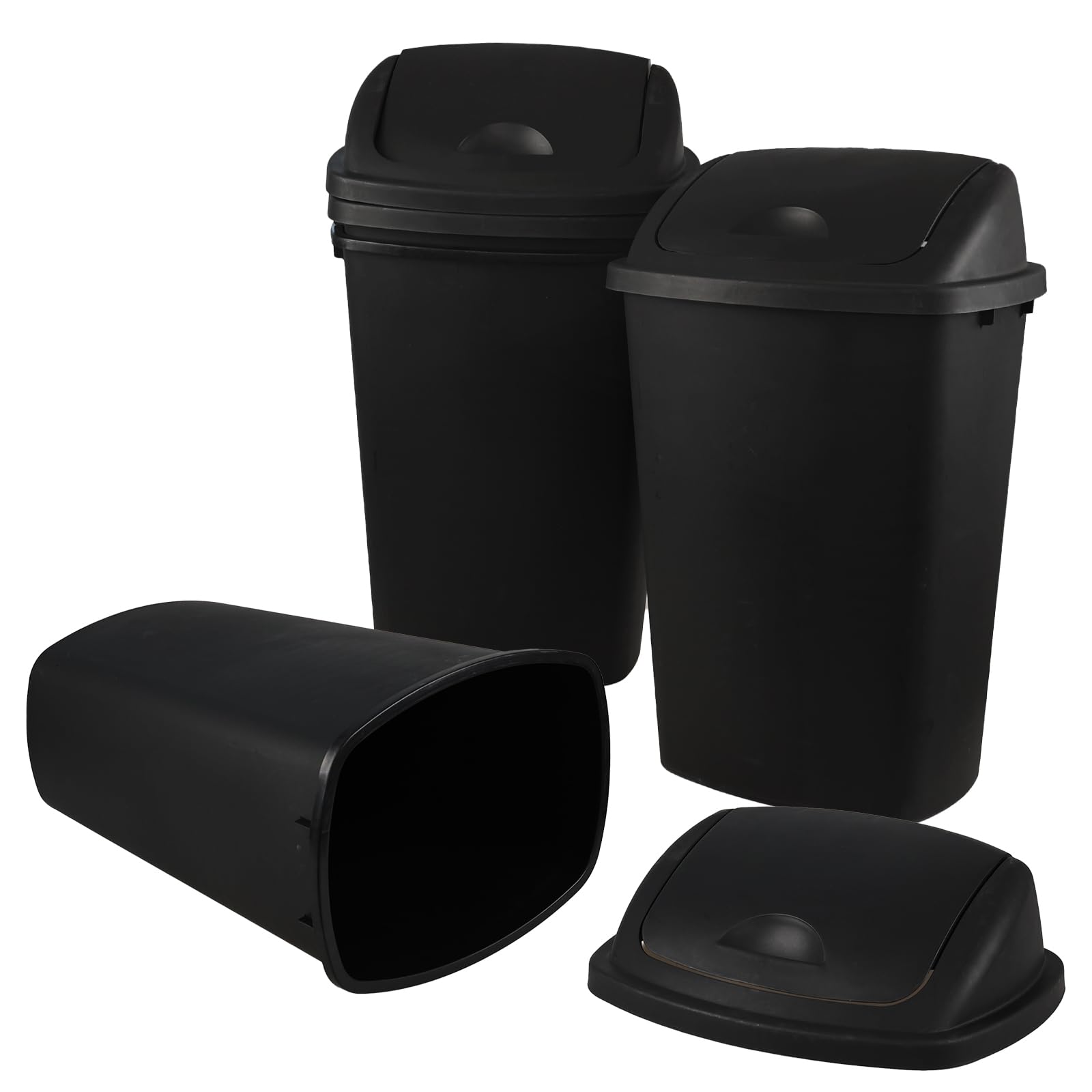 Xyskin 13 Gallon Kitchen Swing Top Trash Can - 4 Pack Plastic Garbage Bin with Lid, Black - Perfect for Home, Office, Restaurant & Commercial Use