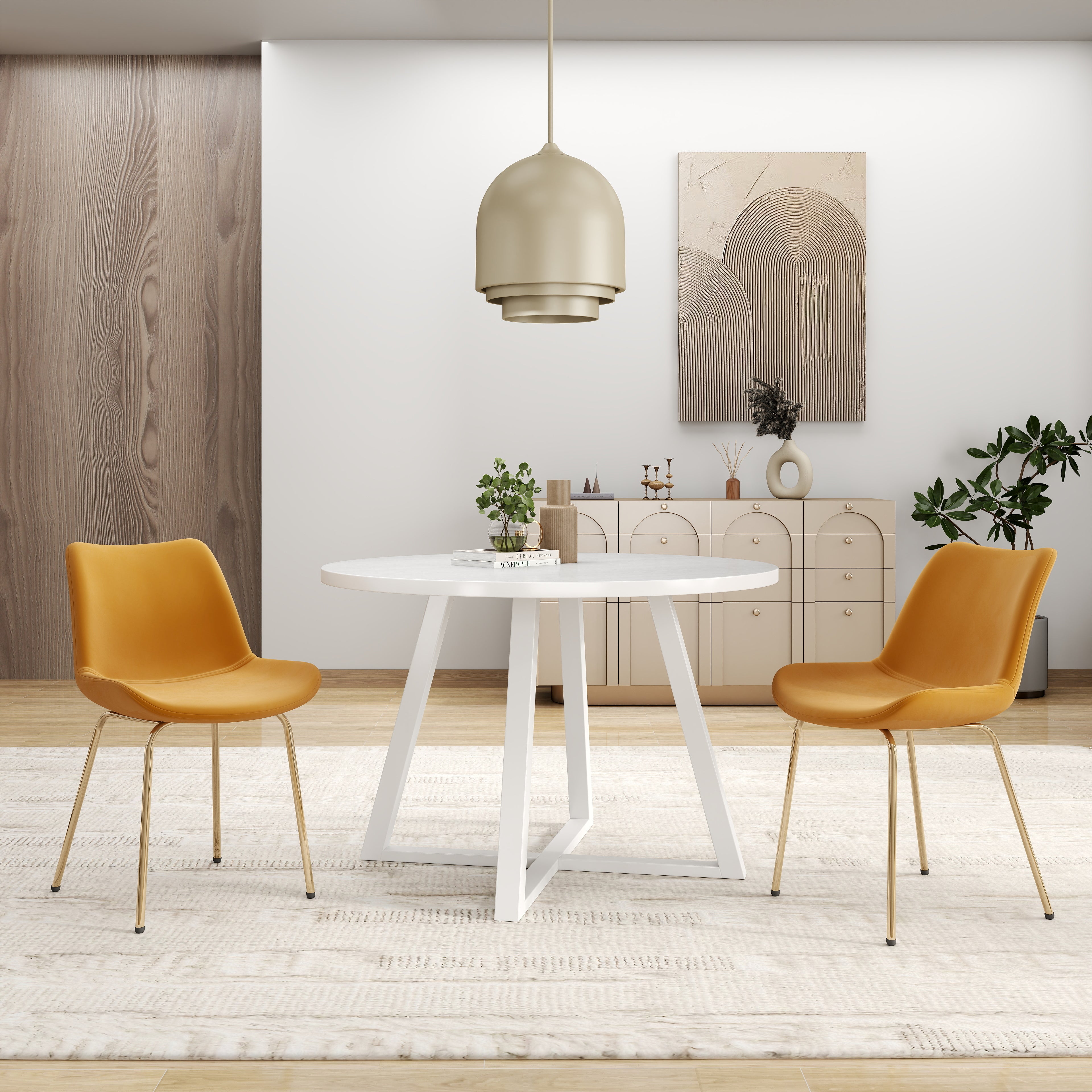 Roundhill Furniture Avant Round Dining Set - 3 Piece Trestle Table with 2 Side Chairs for Kitchen, Breakfast Nook & Small Space Dining | Modern Round Dining Room Furniture