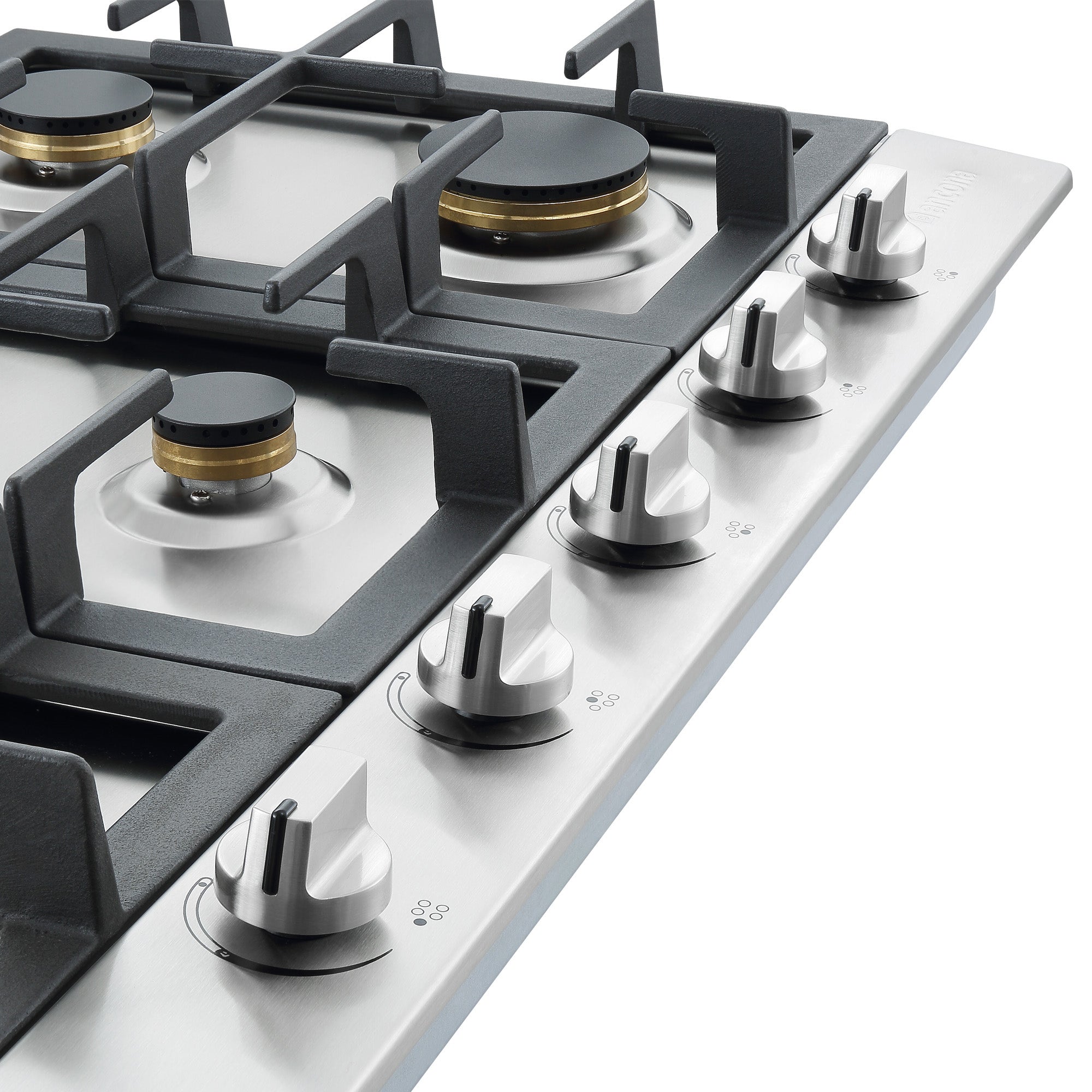 Ancona 34-Inch Stainless Steel Recessed Gas Cooktop with 5 Brass Burners & Cast Iron Wok Supports - Professional Kitchen Stove for Home Cooking, Stir-Frying & Heavy-Duty Use
