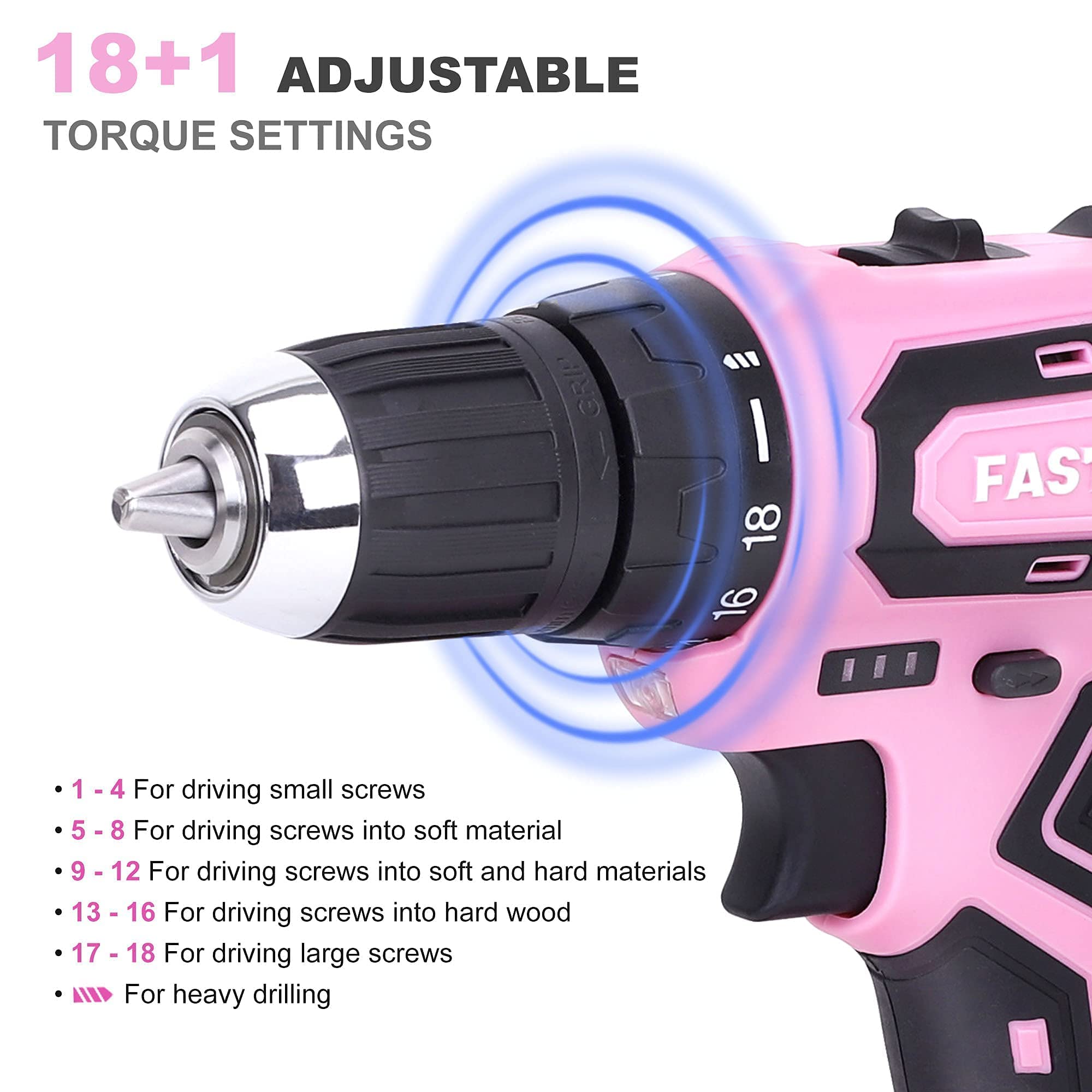 FASTPRO 220-Piece Pink Home Repair Tool Kit for Women - Includes 12V Cordless Lithium-Ion Drill Driver - Perfect for DIY Projects, Home Maintenance & Small Repairs