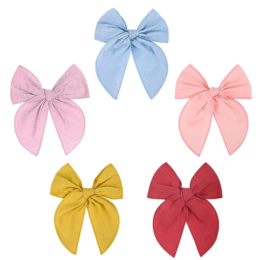 5 Pcs Large Bow Hair Clips for Baby Girls & Women - Cotton Linen Hair Accessories - Perfect for Parties, Weddings, and Everyday Style