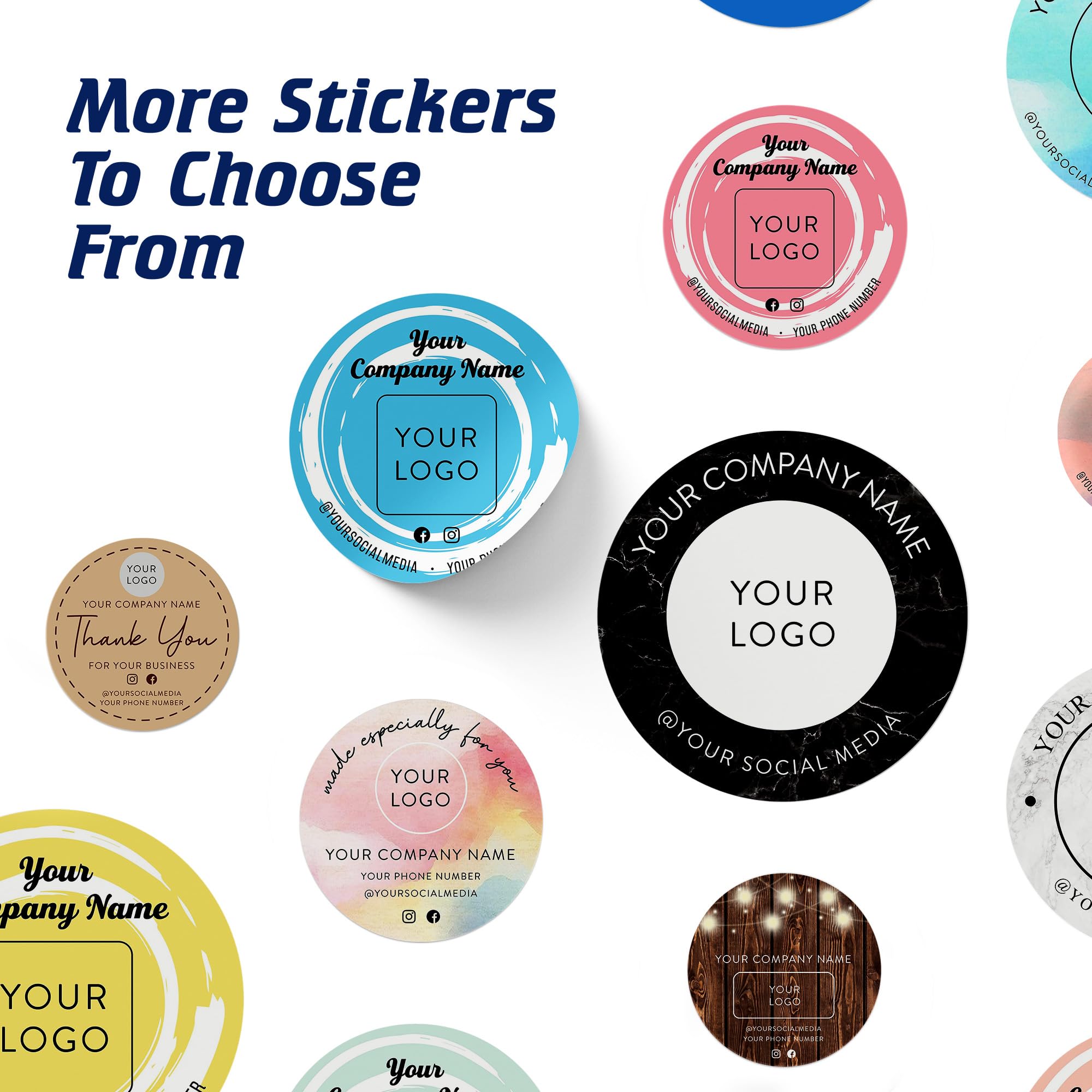 Custom Round Stickers 5x5 Inch - Personalized Business Logo & Labels - Self-Adhesive Vinyl Stickers in Blue Swirls Design - Perfect for Branding, Packaging & Promotional Giveaways