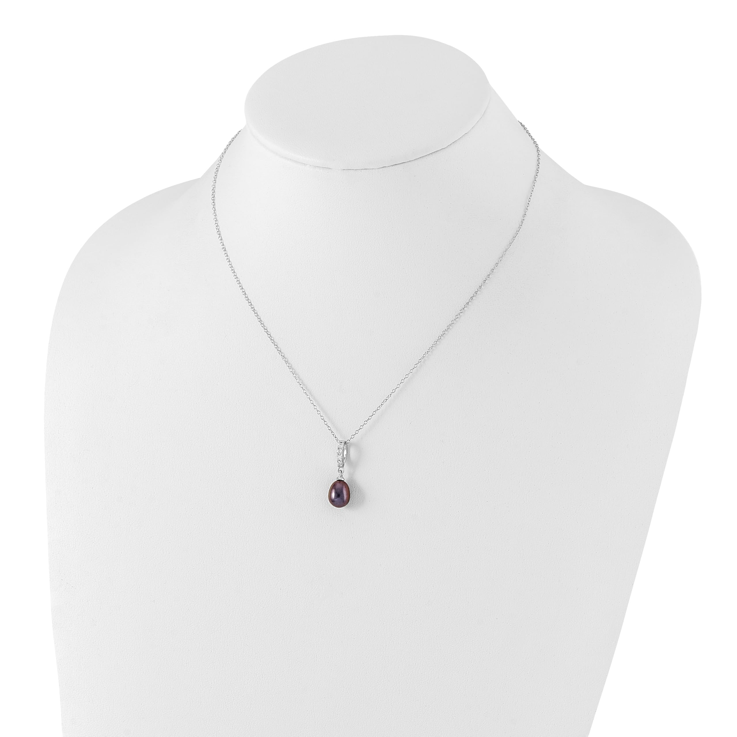 Elegant Sterling Silver Black FWC Pearl & CZ Necklace with Rhod-plat Finish | 8-9mm Pearl Size | Perfect for Weddings, Parties & Special Occasions