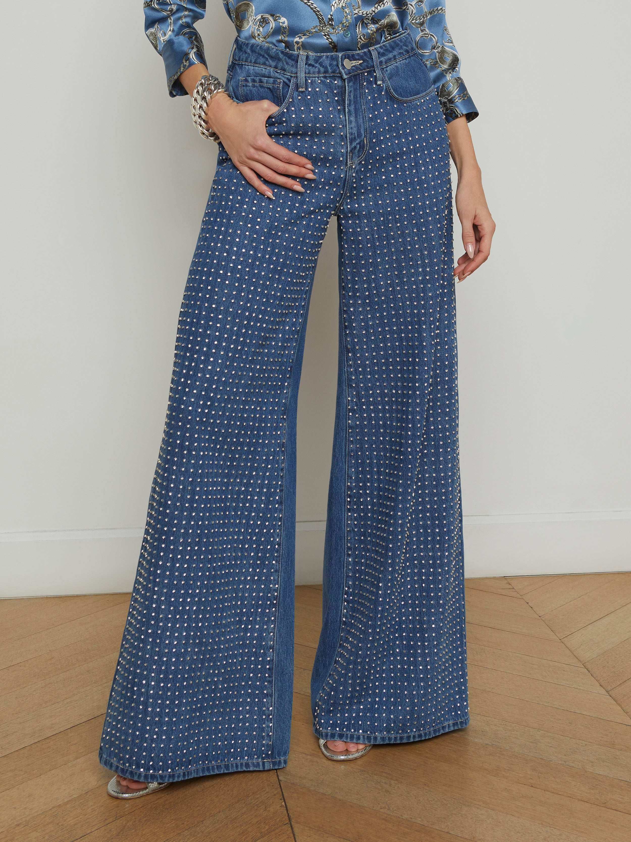 Quincy Crystal Embellished Jeans for Women - Stylish Rhinestone Decorated Denim Pants | Perfect for Parties, Night Out and Special Occasions